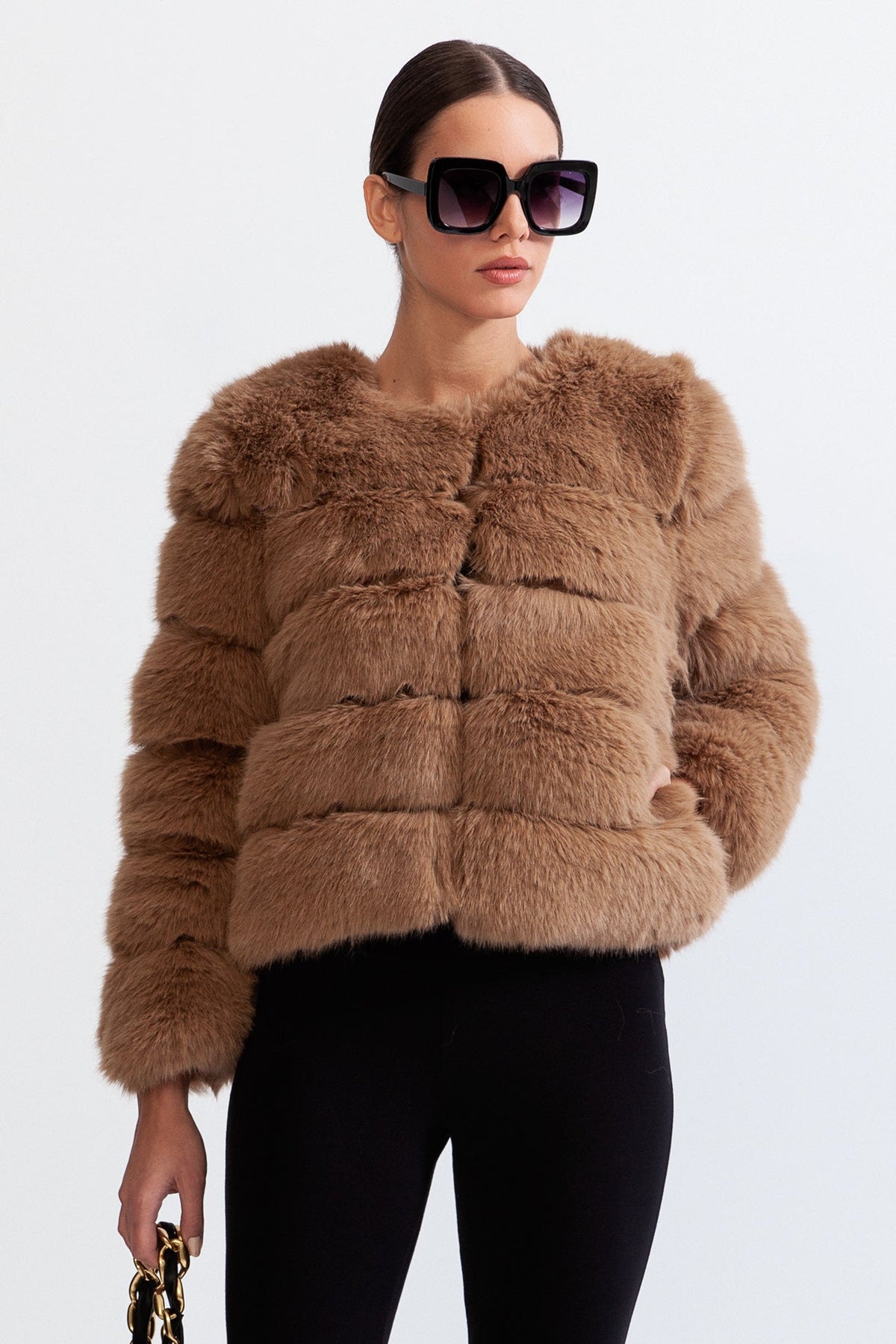 LUCIELLA Faux Fur Jacket - Brown