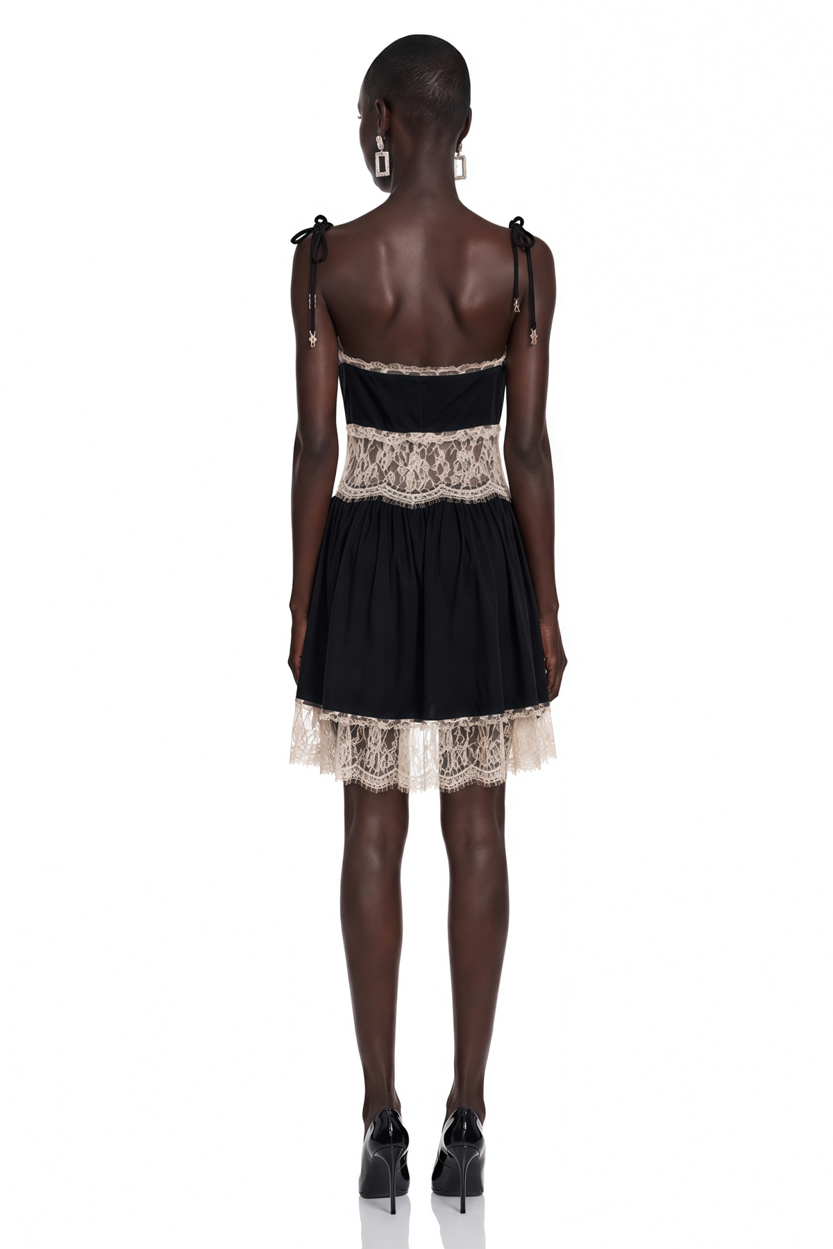Inci Black Plunge Neck Mini Dress with Lace Panels