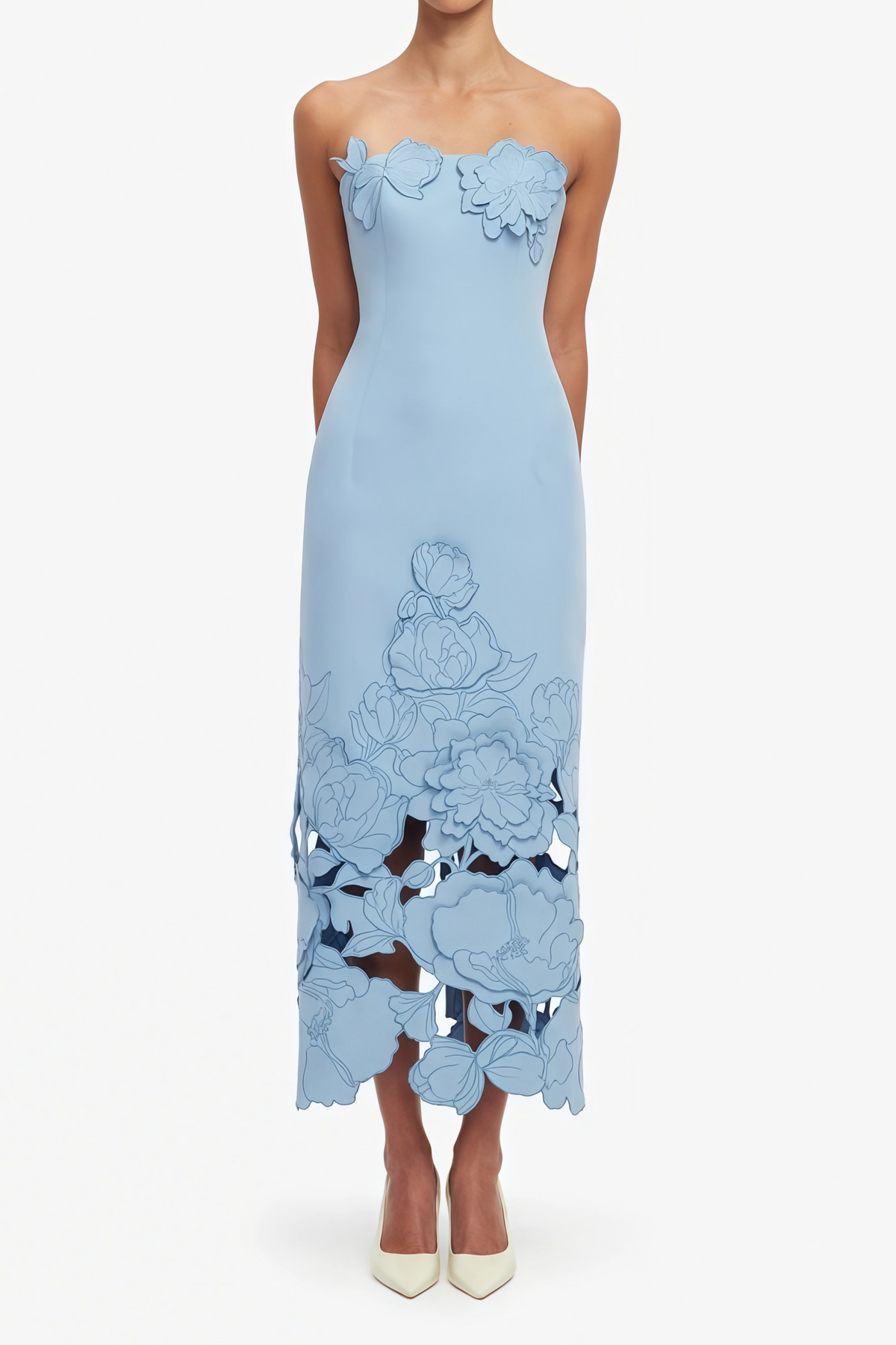 Inga Blue Strapless Floral Embroidered Maxi Dress