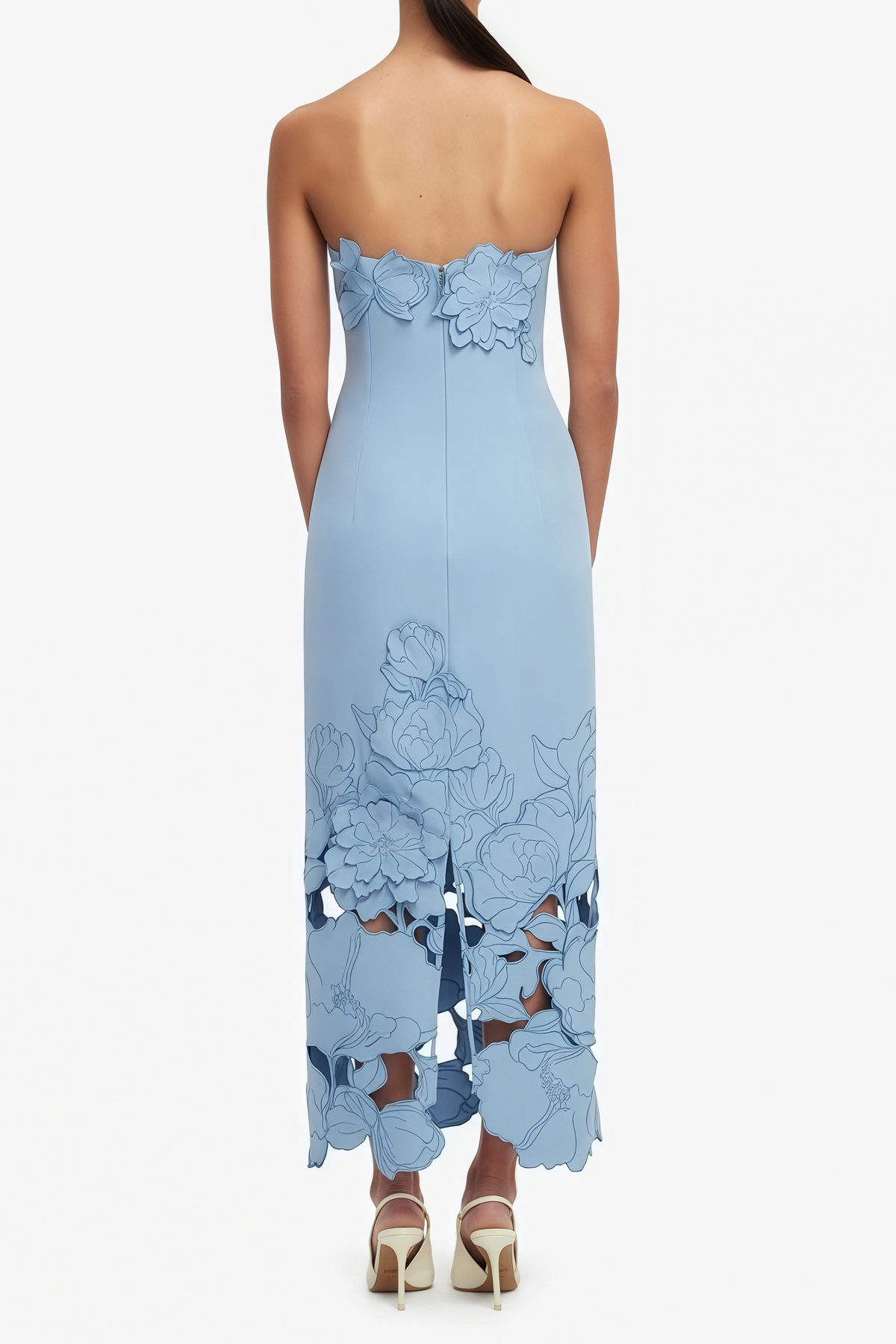 Inga Blue Strapless Floral Embroidered Maxi Dress