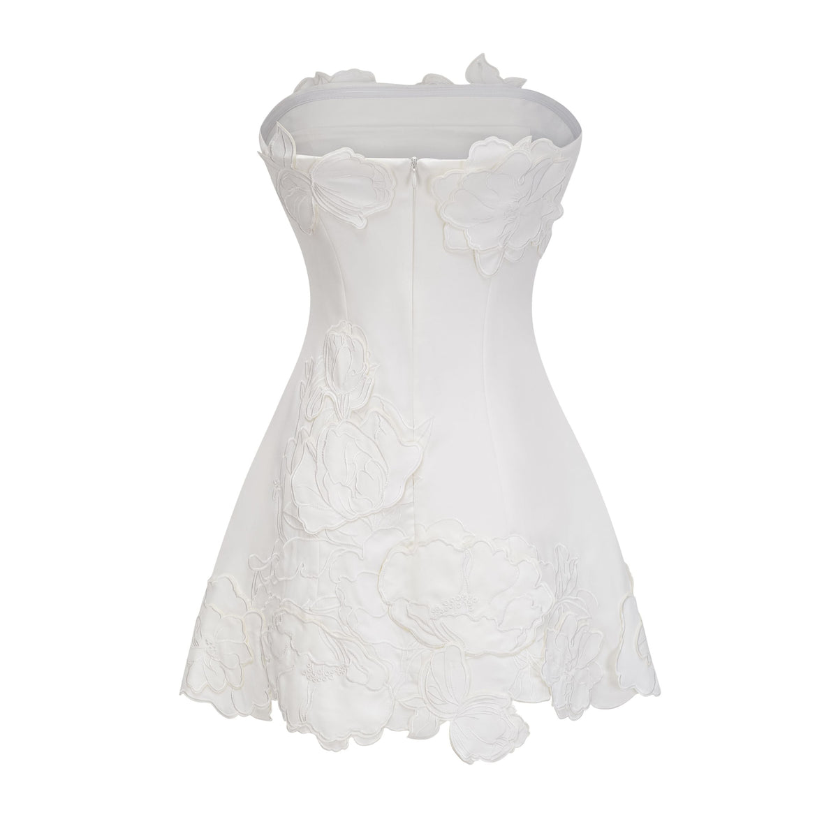 Inga Cream White Strapless Floral Embroidered Mini Dress