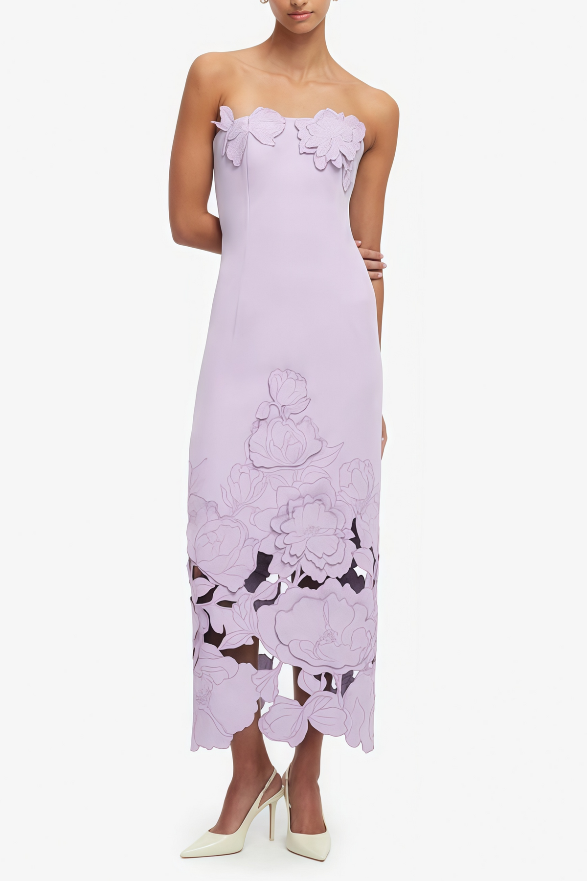 Inga Purple Strapless Floral Embroidered Maxi Dress