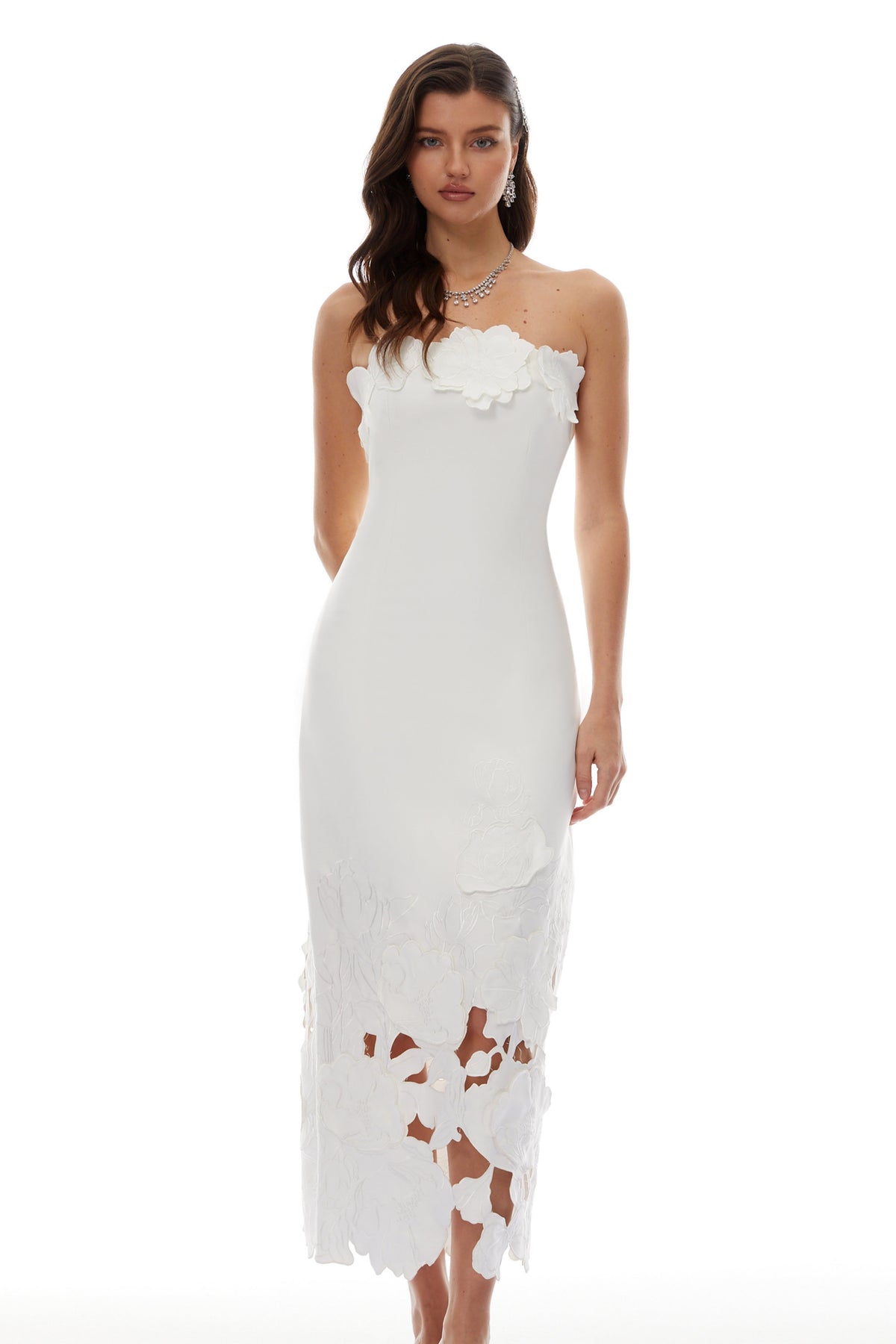 Inga White Strapless Floral Embroidered Maxi Dress