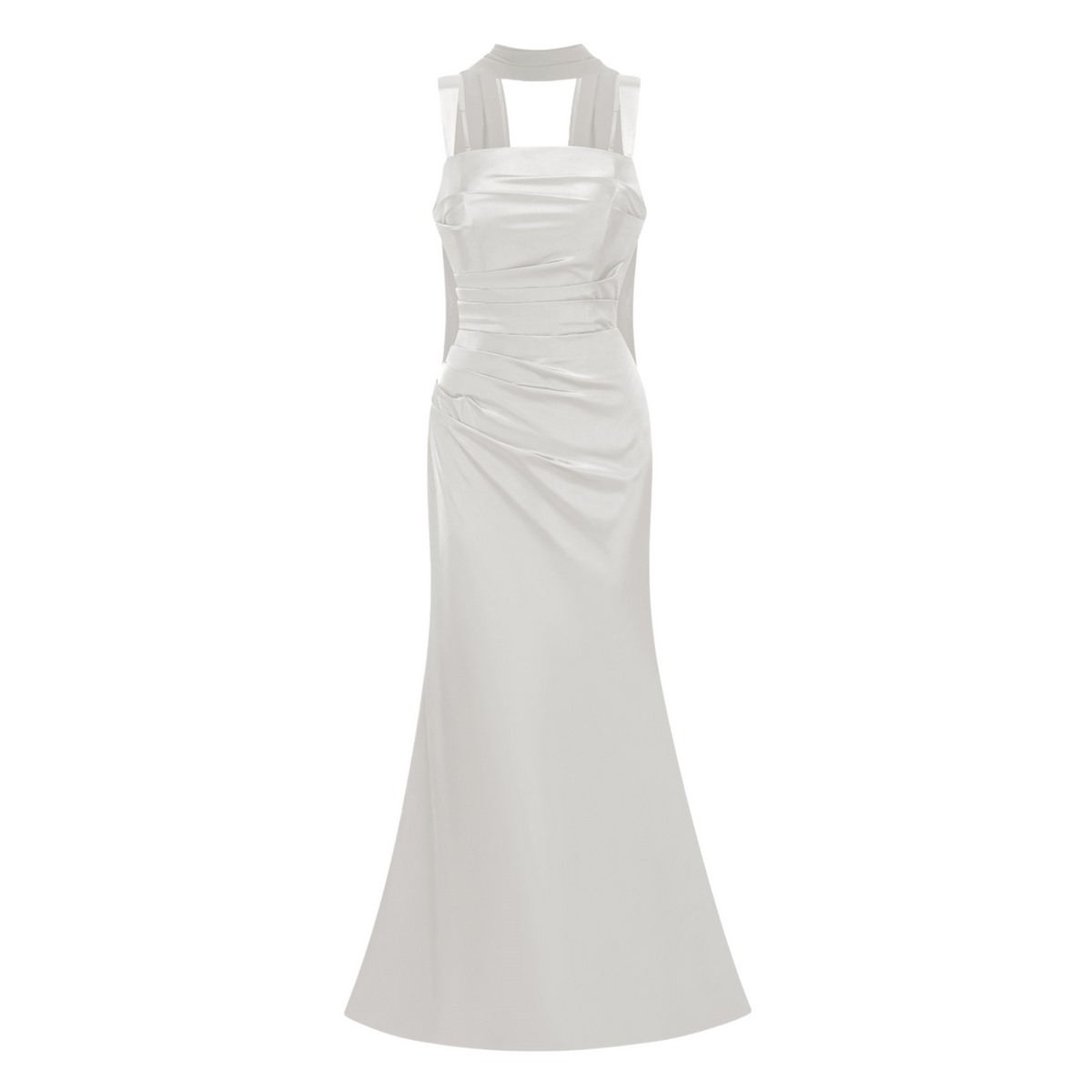Inmaculada White Ruched Satin Maxi Dress (Without Gloves) (Final Sale-US Only)