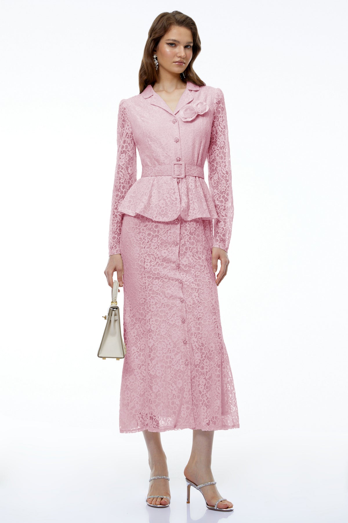 Iona Pink Lace Maxi Dress with 3D Florals