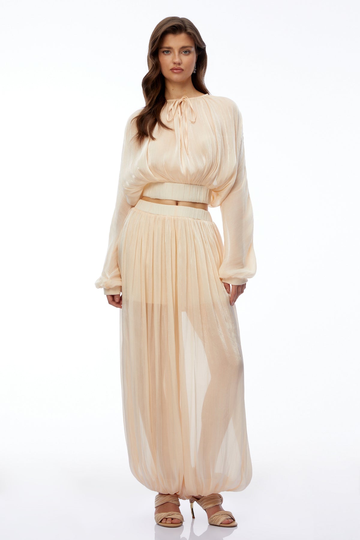 Irina Champagne Ruched Top & Trousers Set