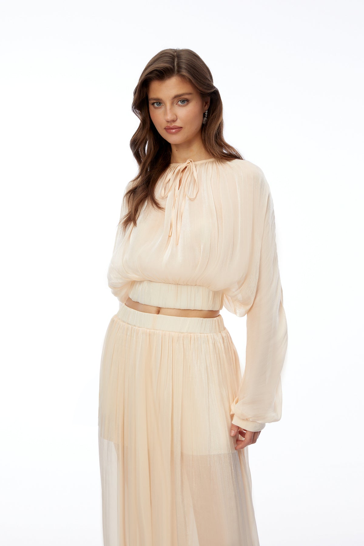 Irina Champagne Ruched Top & Trousers Set