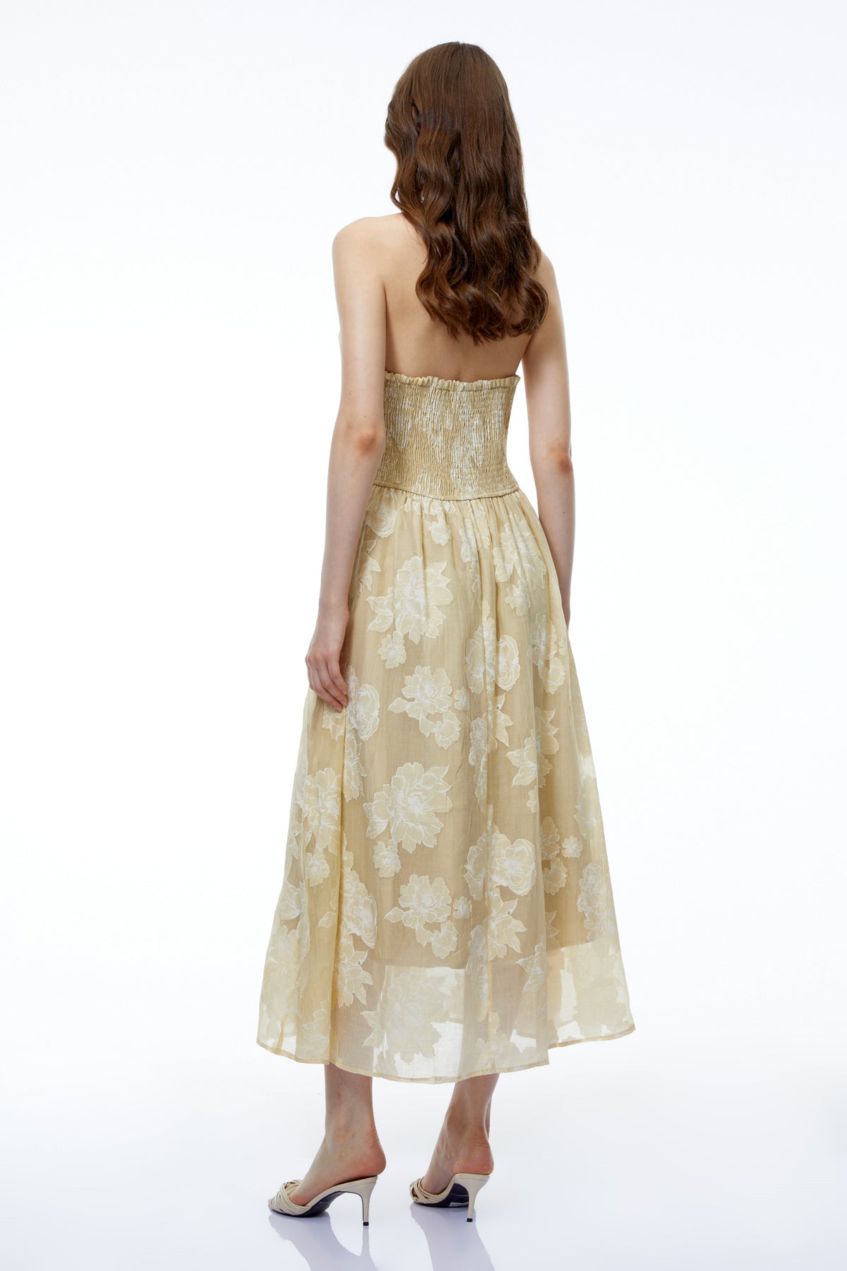 Iris Neutral Sweetheart Neckline Floral Print Maxi Dress