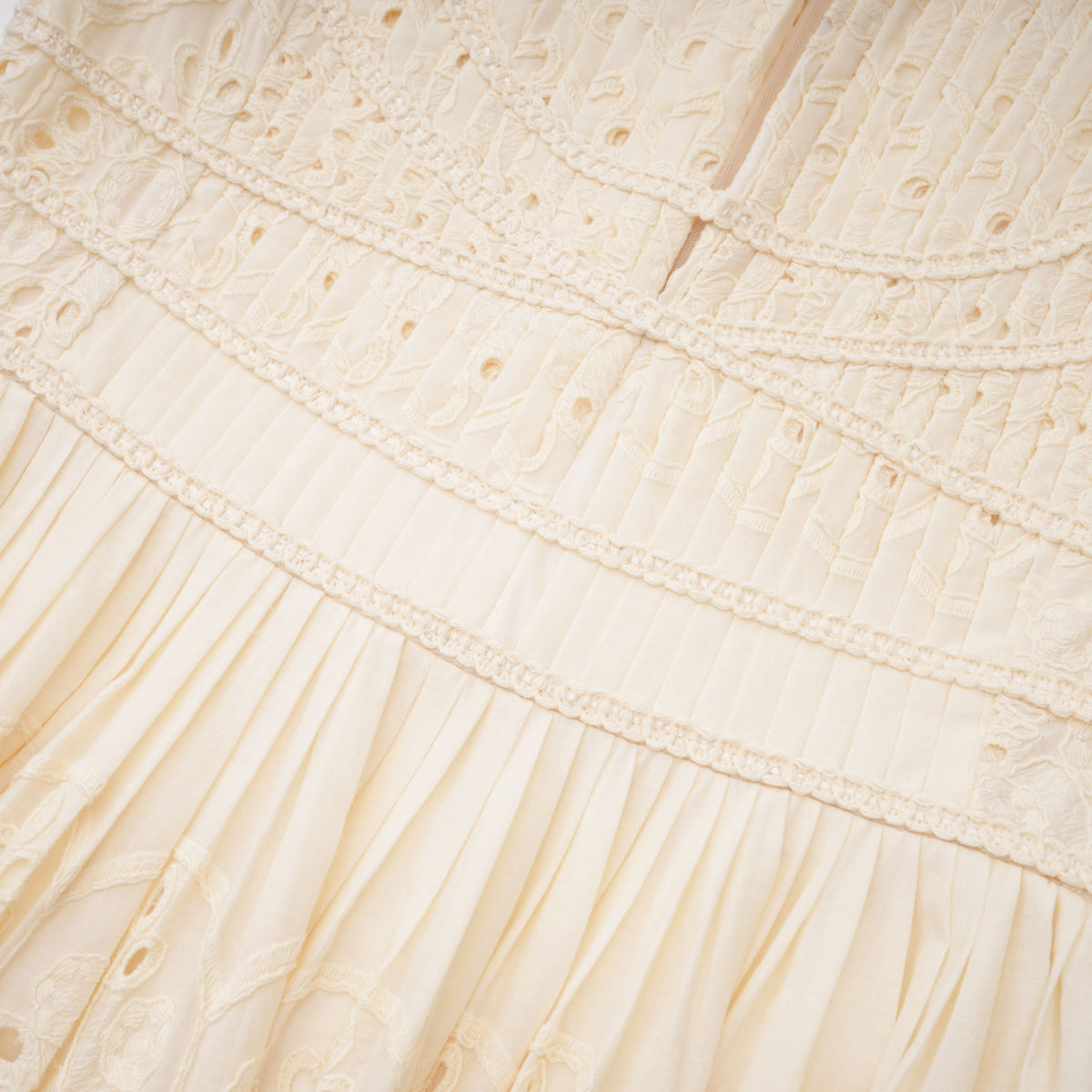 Isabeau Neutral Floral Embroidered Pleated Midi Dress