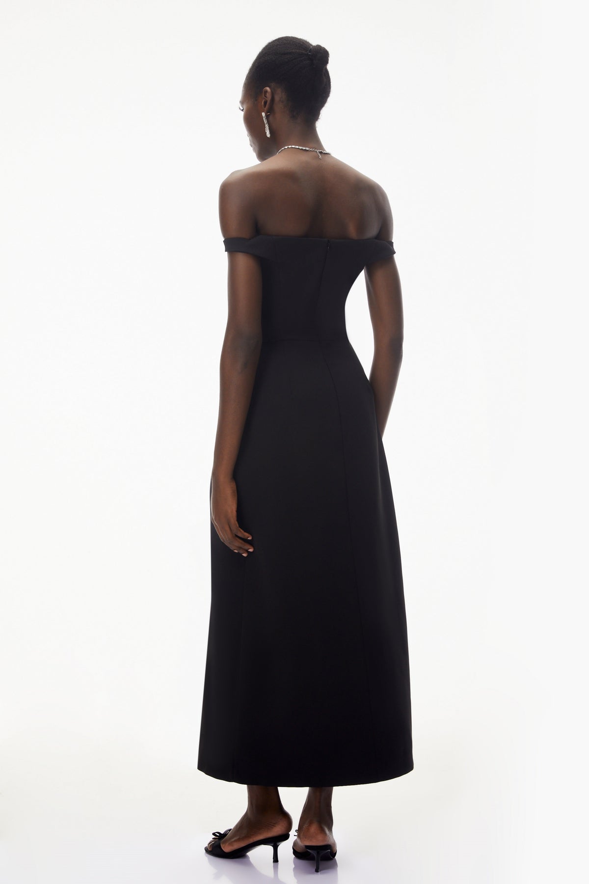 Isabella Black Off Shoulder Lace Panel Maxi Dress