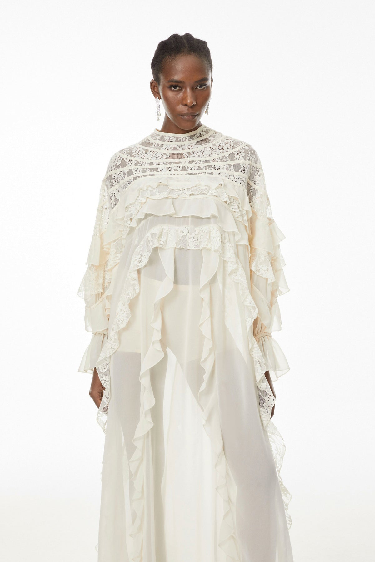 Ivana Neutrals Lace Ruched Maxi Dress