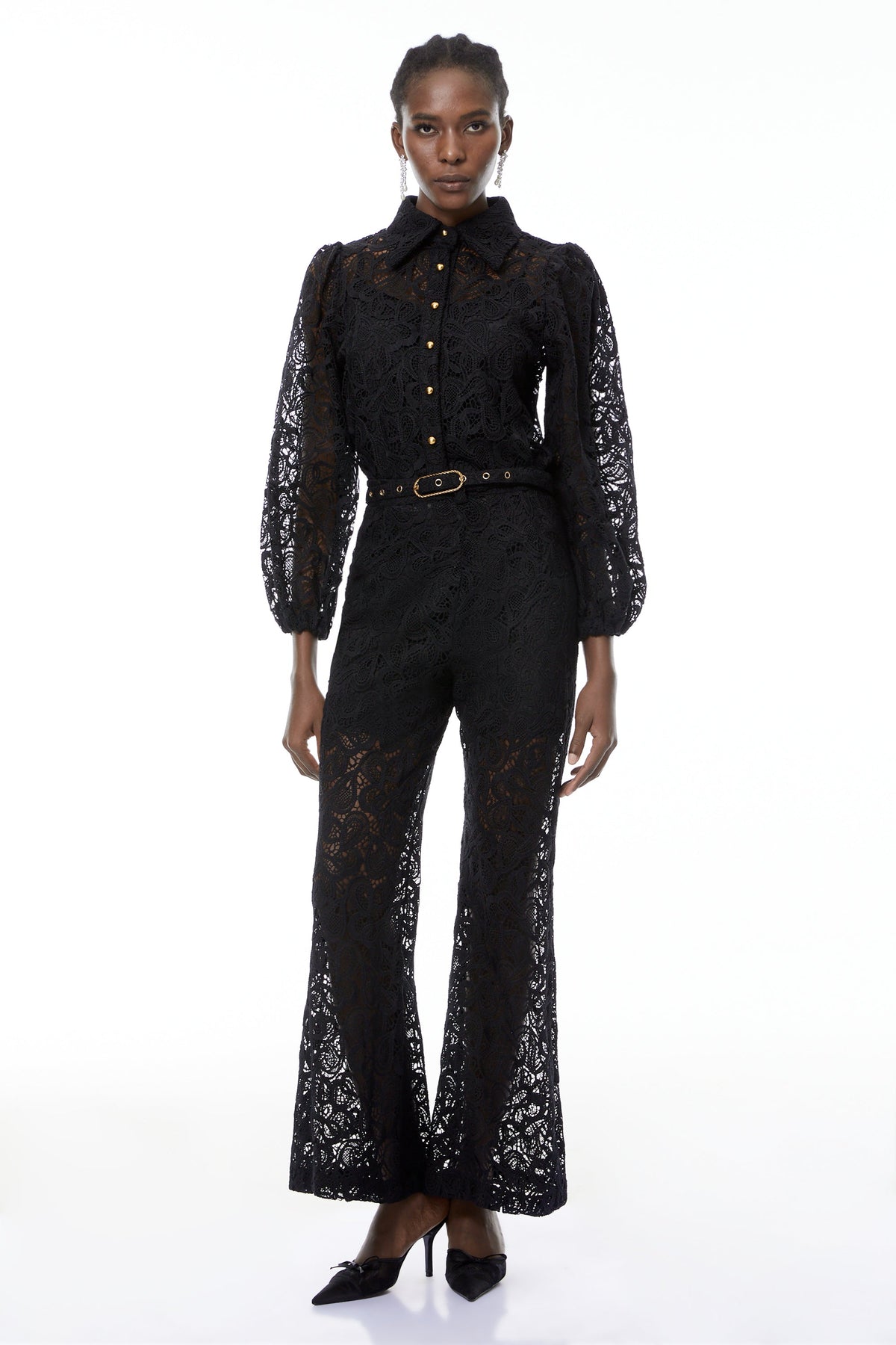 Jacqueline Black Floral Lace Blouse & Trouser Set