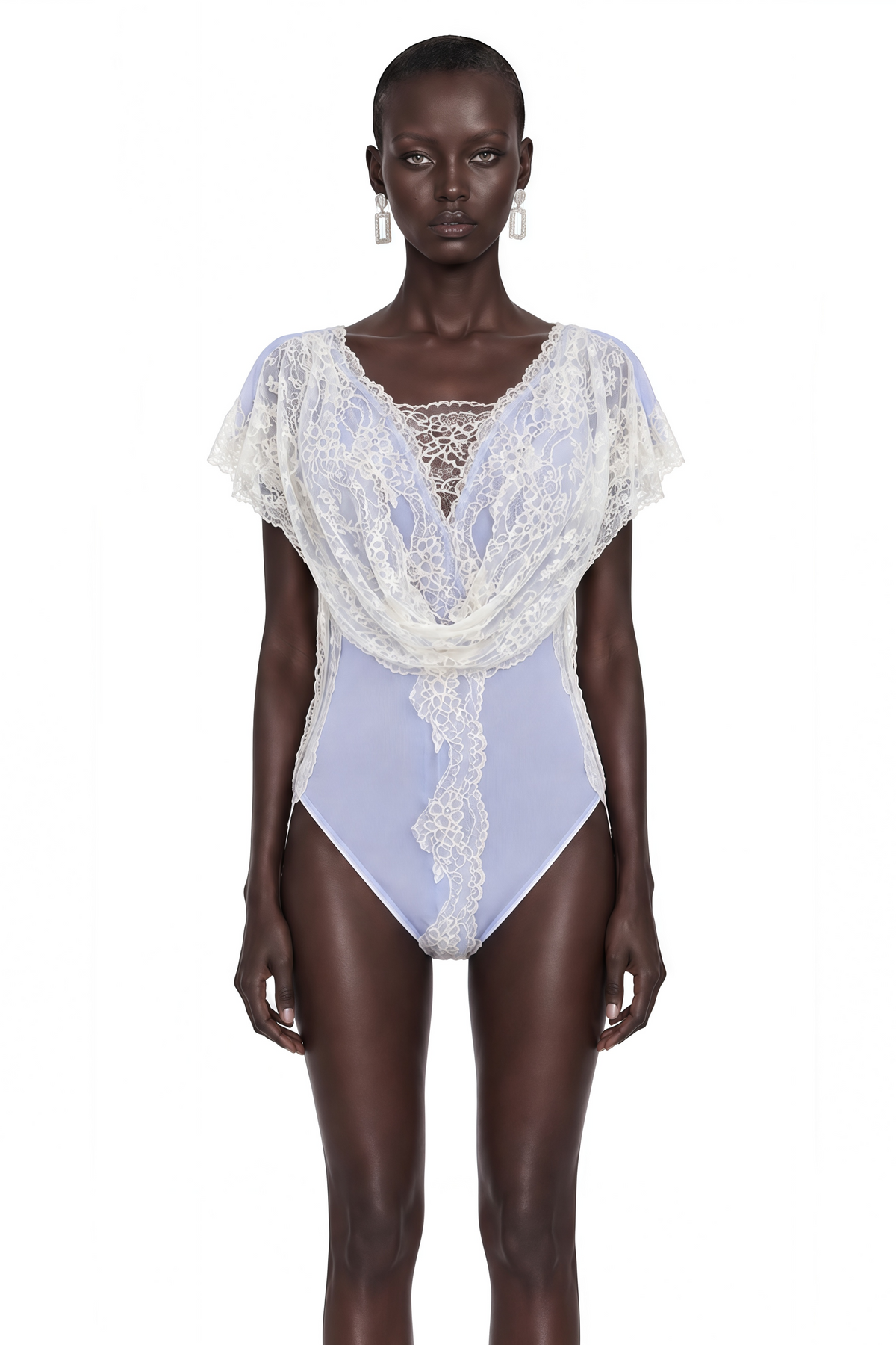 Jasmine Baby Blue Bodysuit With Lace Panels