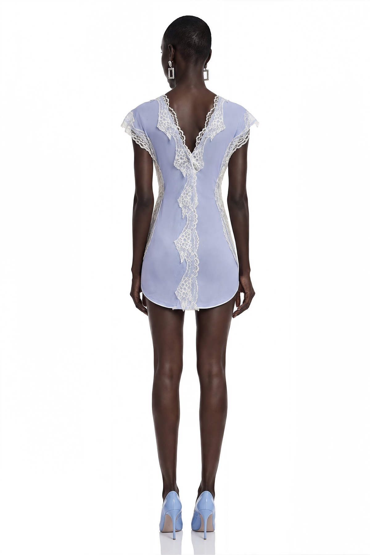 Jasmine Baby Blue Bodysuit With Lace Panels