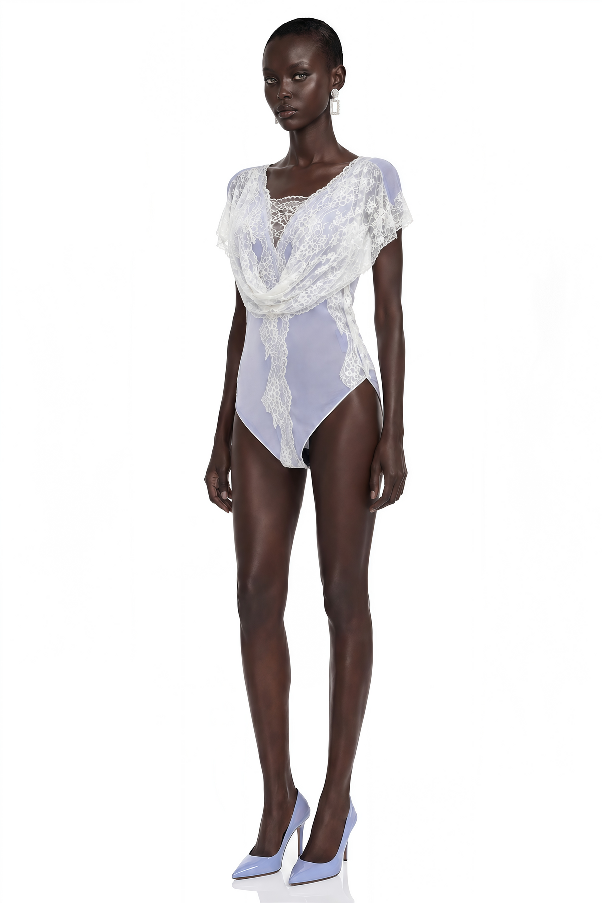 Jasmine Baby Blue Bodysuit With Lace Panels