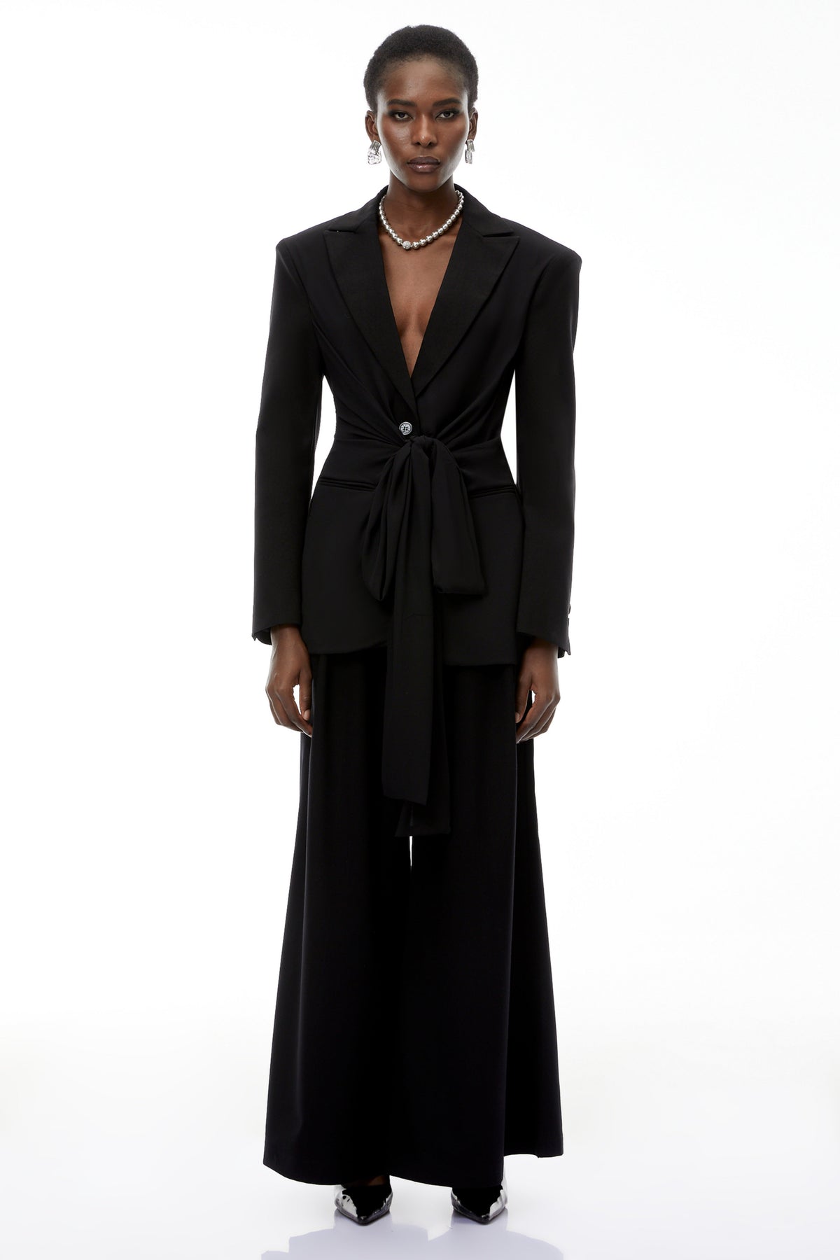 Jasmine Black Belted Wrap Blazer with Tie