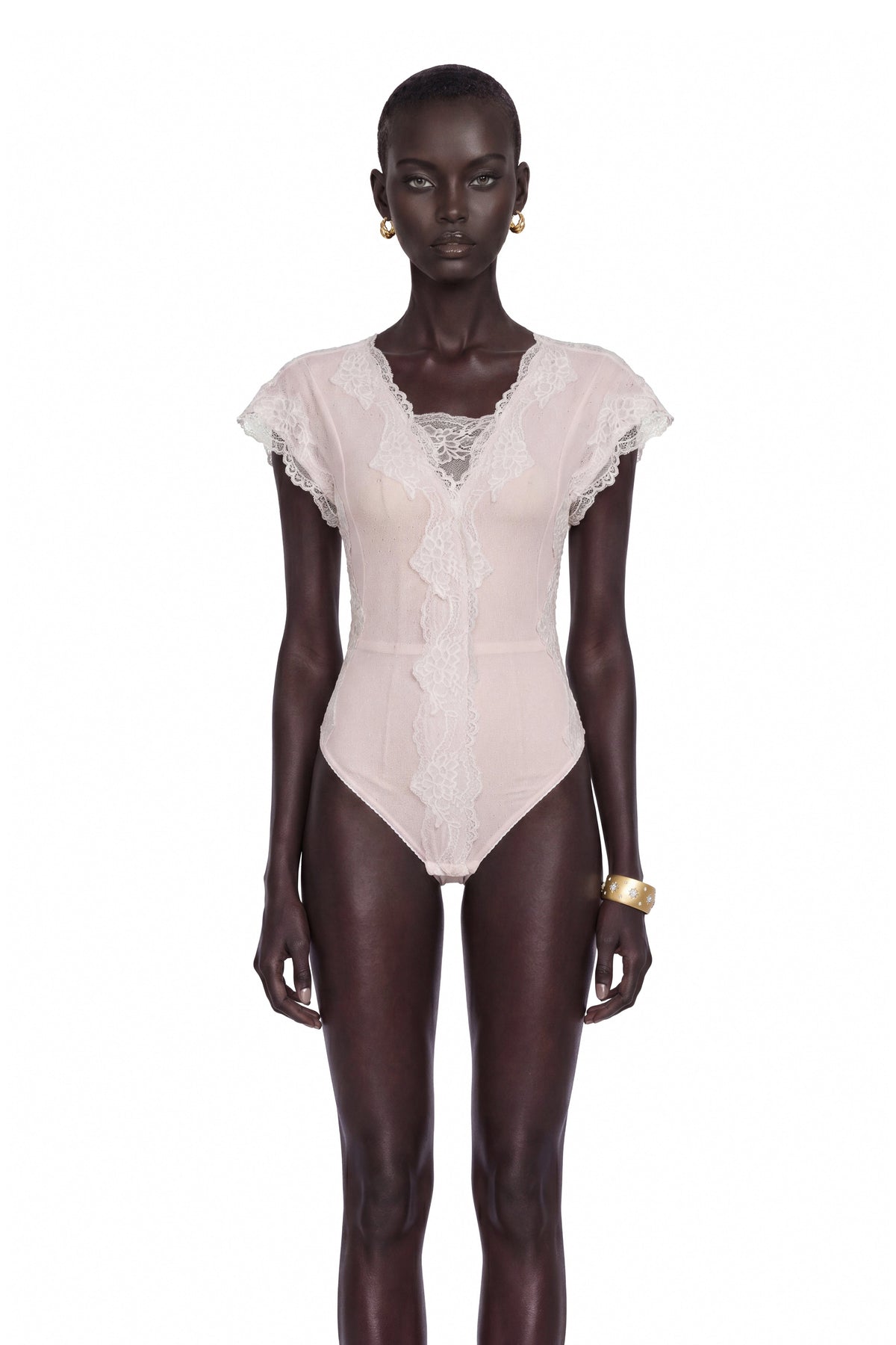 Jasmine Blush Pink Bodysuit With Lace Panels