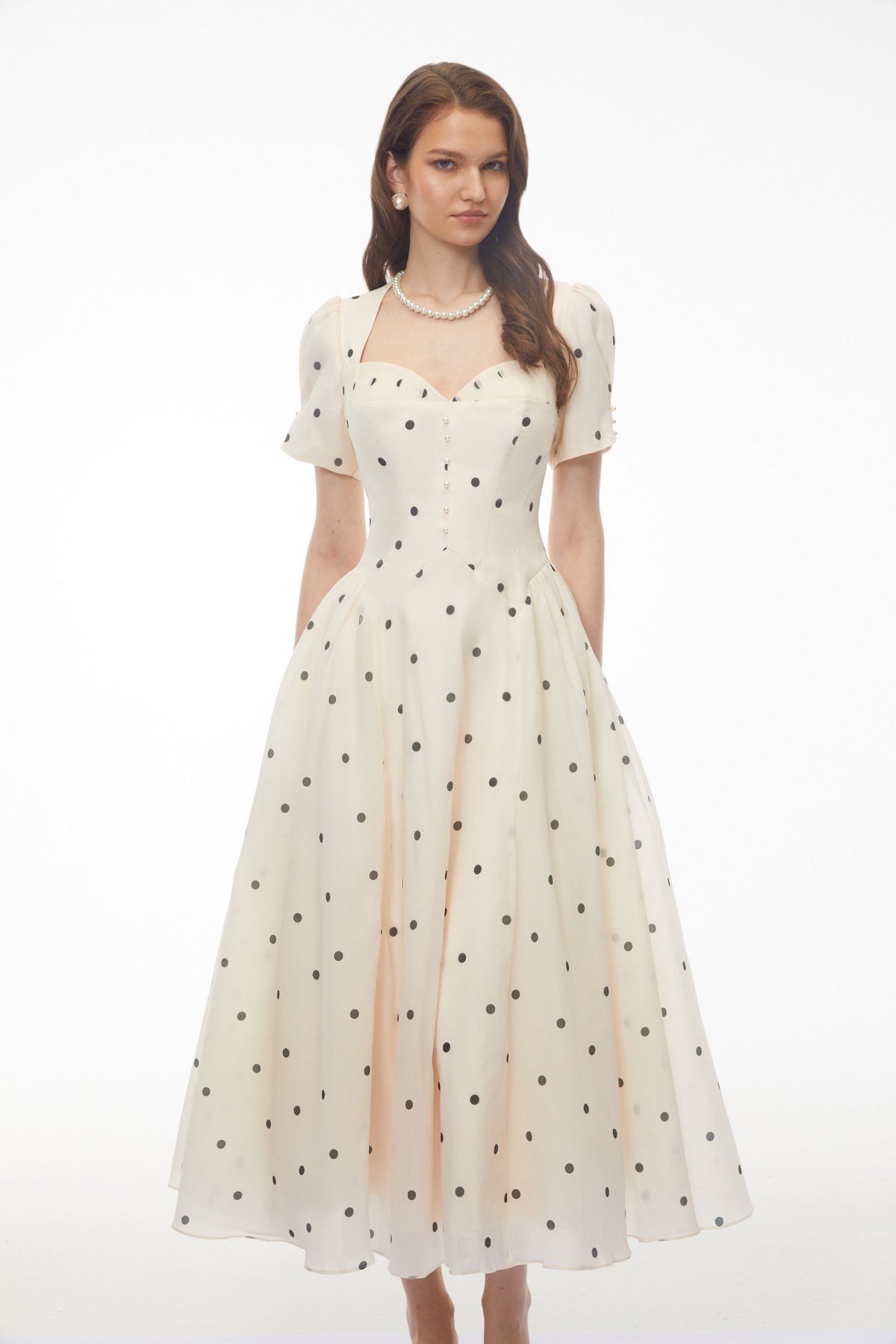Javaneh White Polka Dot Maxi Dress