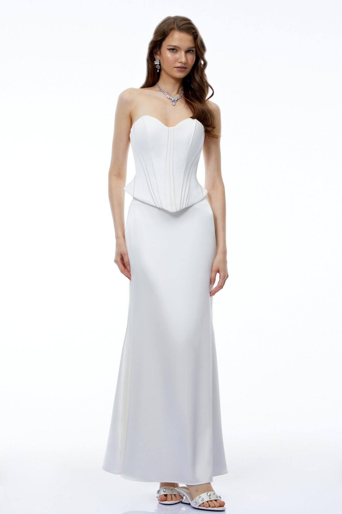 Jeanne White Off Shoulder Crop Top & Skirt Set