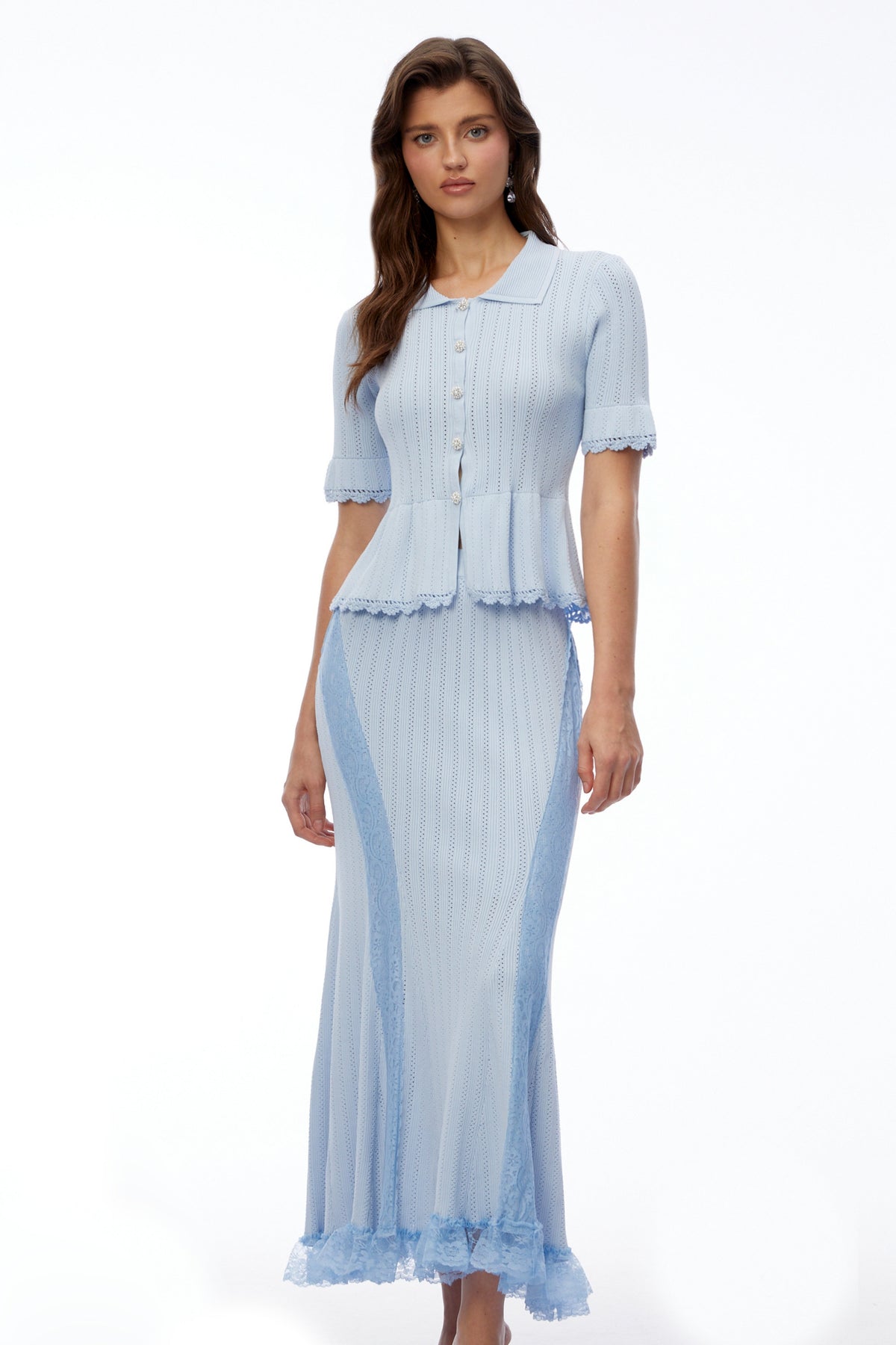 Jocasta Blue Stretch Lace Knit Midi Dress