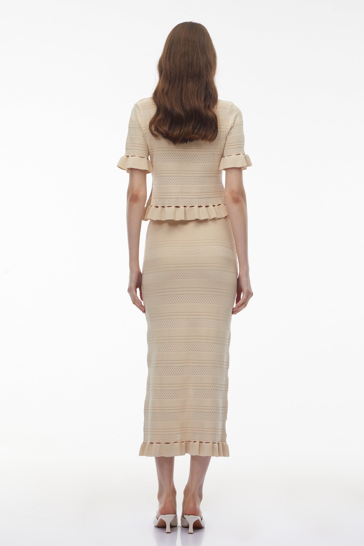 Jocasta Neutral Round Neck Knit Top & Skirt Set