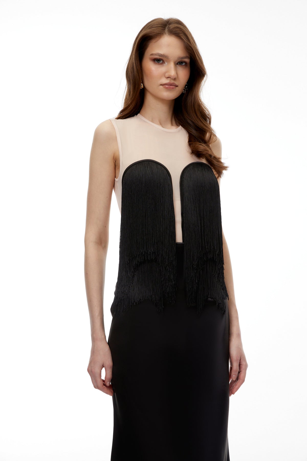 Jochebed Black Semi-Sheer Maxi Dress with Tassels (Final Sale)