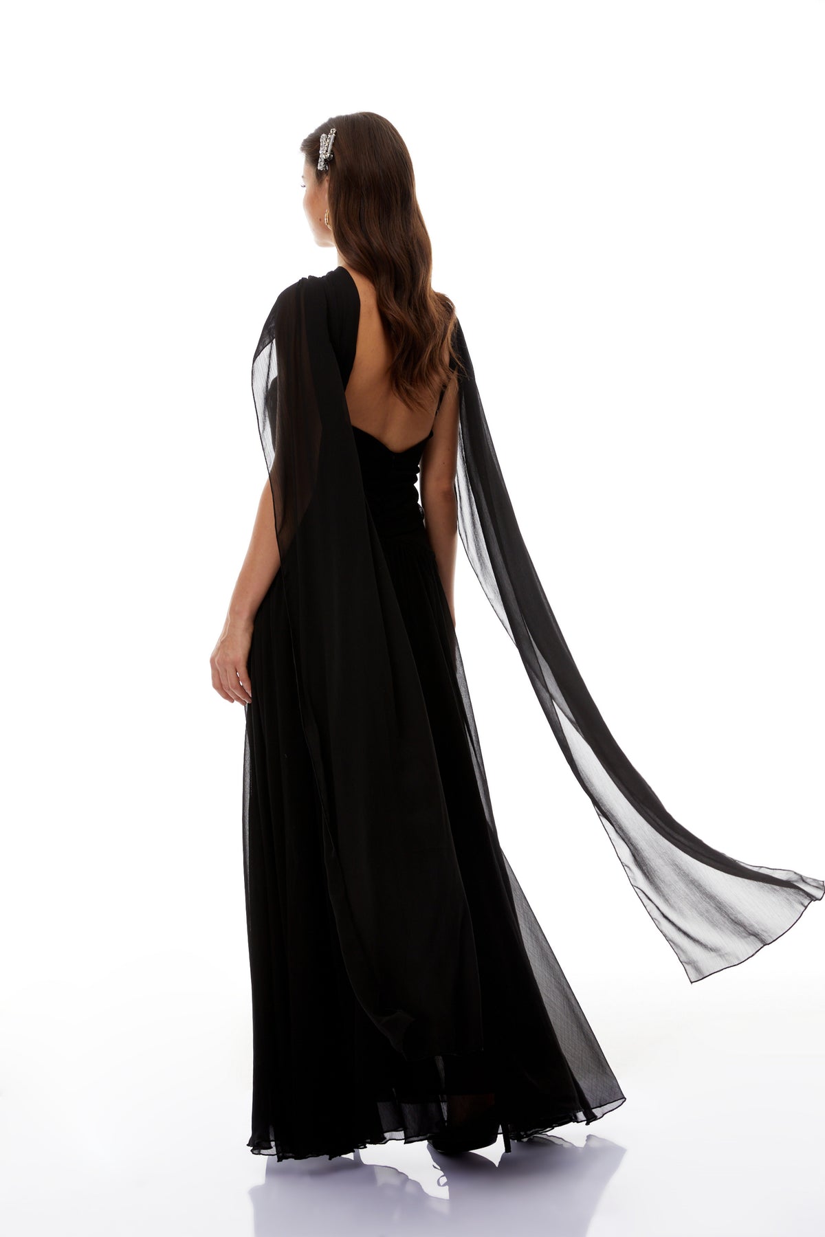 Jorge Black Open Back Ribbon Maxi Dress
