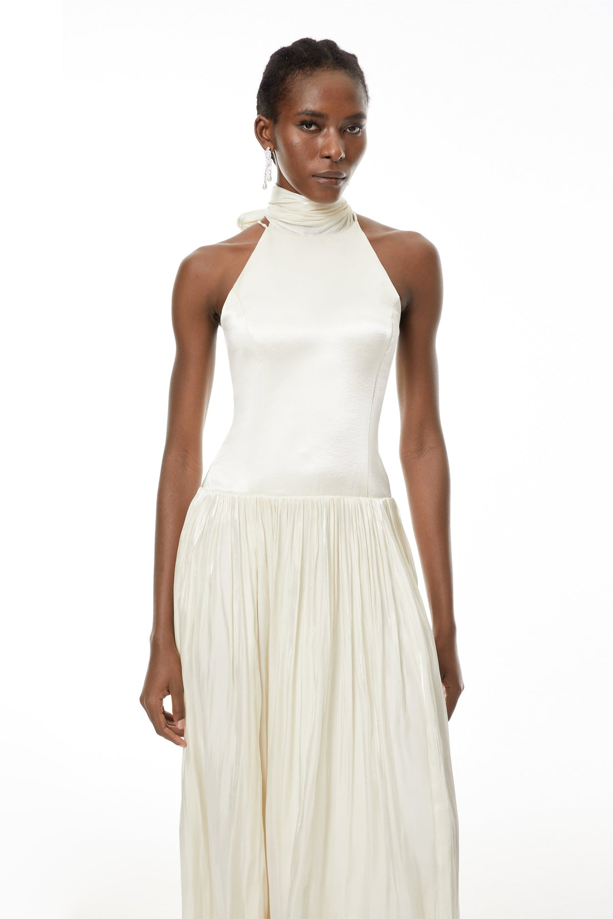 Jovita White Halterneck Pleated Maxi Dress (Final Sale)