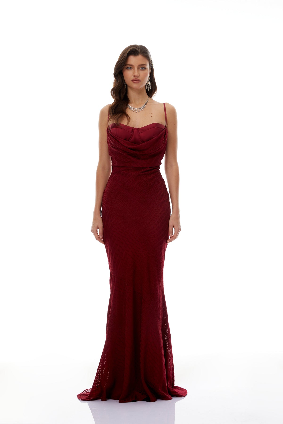 Judith Burgundy Mock Croc Maxi Dress
