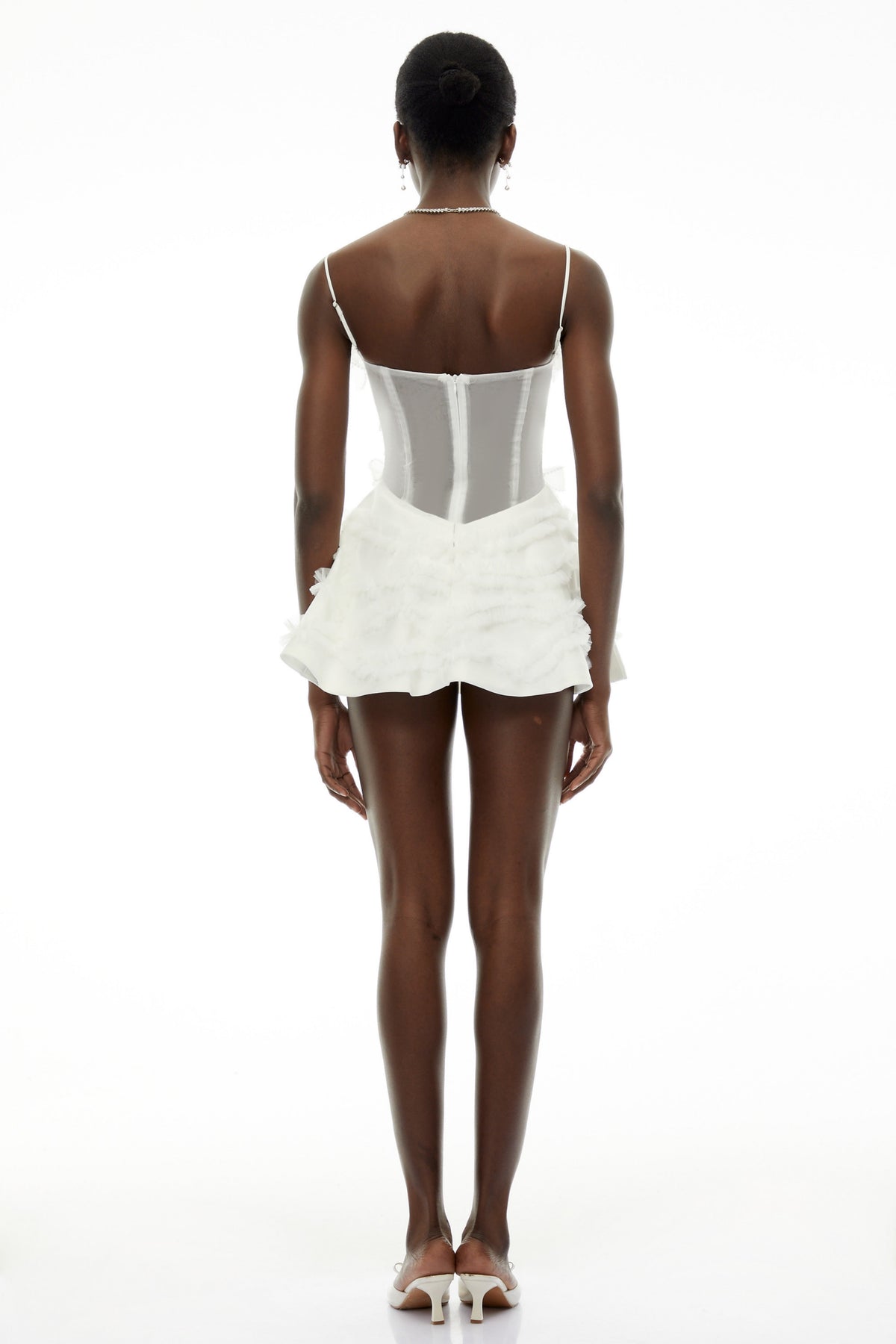 Juliana White Ruffled Mini Dress with Bow Detail