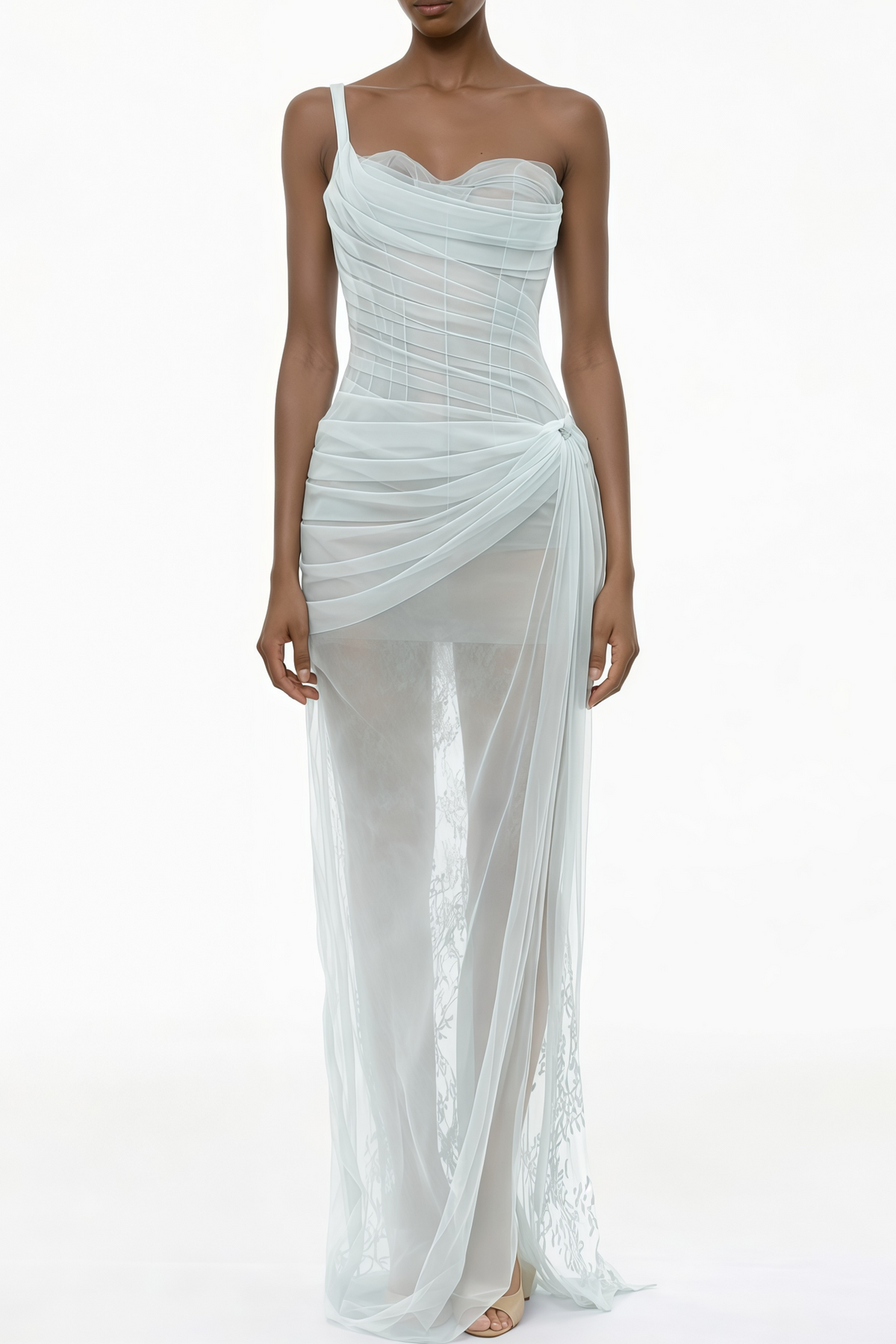 Juno Blue Pleated Mesh Midi Dress (Final Sale-US Only)
