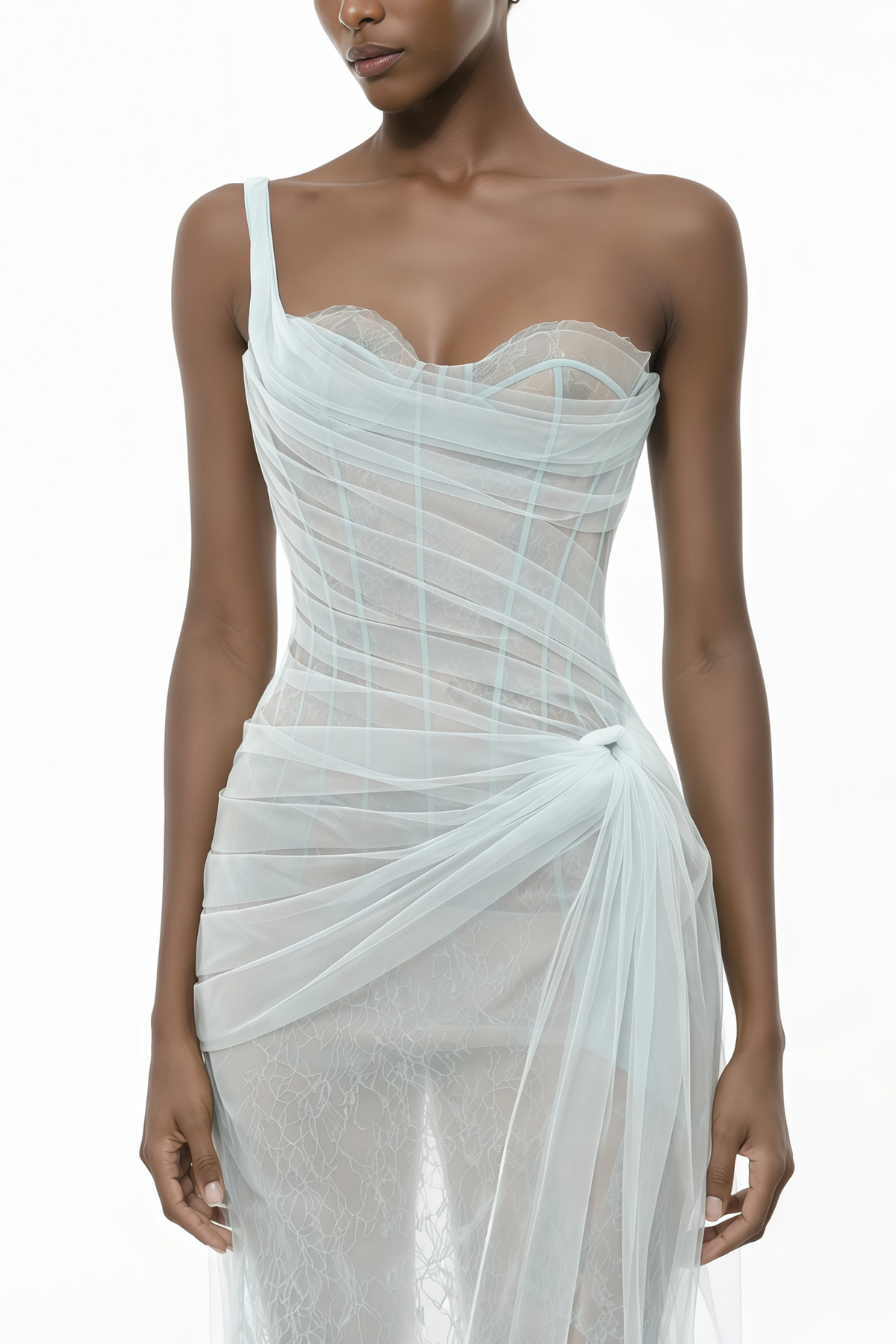 Juno Blue Pleated Mesh Midi Dress (Final Sale-US Only)