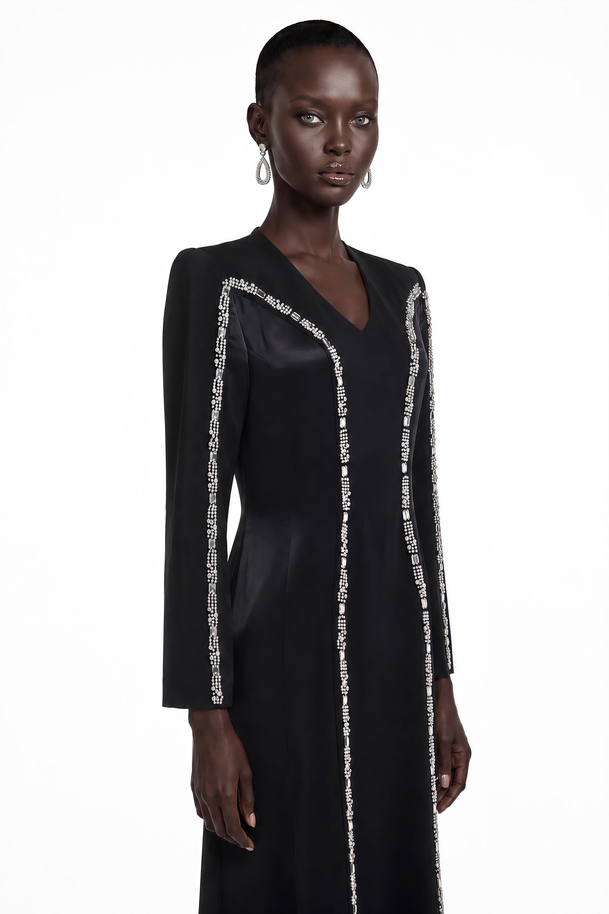 Karamea Black Rhinestone V-Neck Maxi Dress
