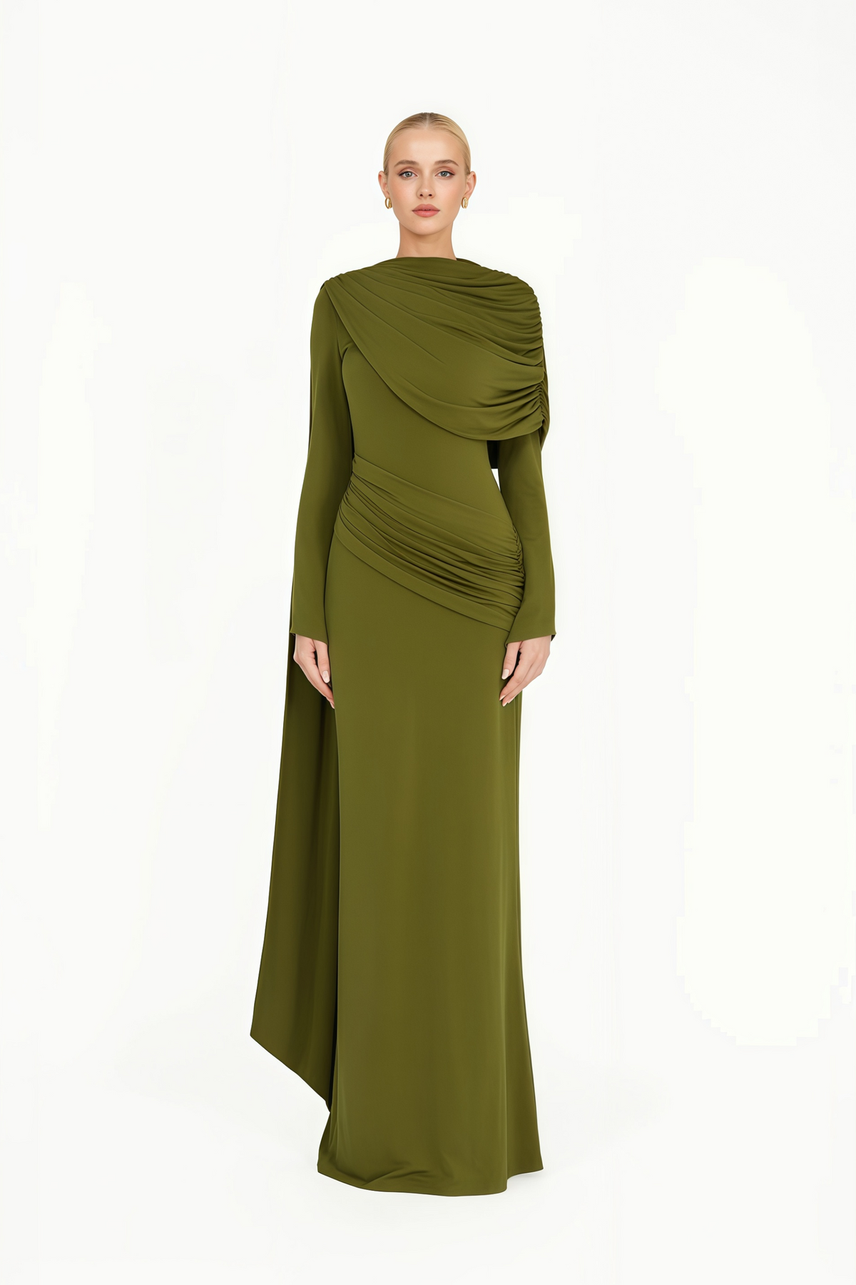 Kjersti Green Asymmetrical Ruched Maxi Dress (Final Sale-US Only)