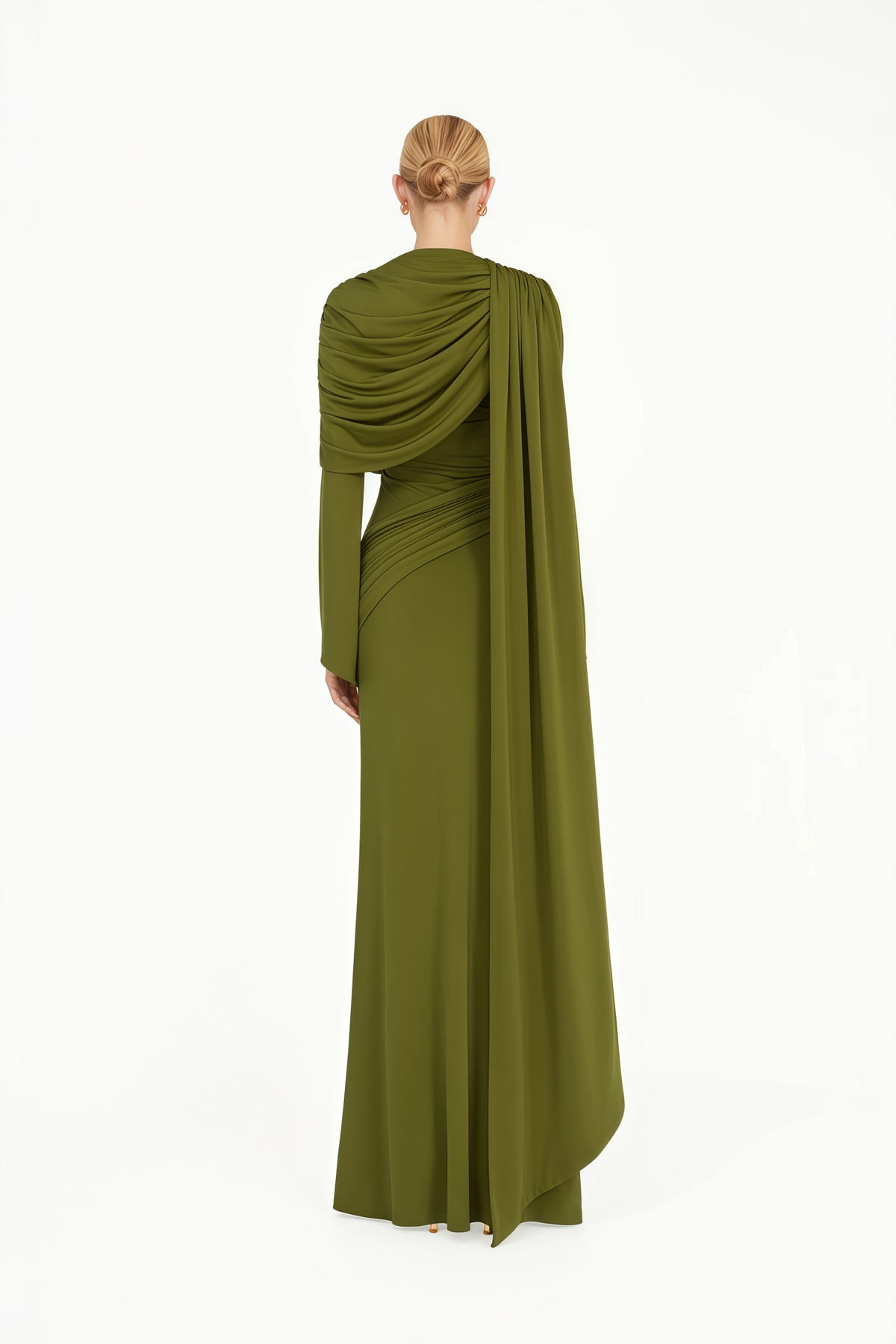 Kjersti Green Asymmetrical Ruched Maxi Dress