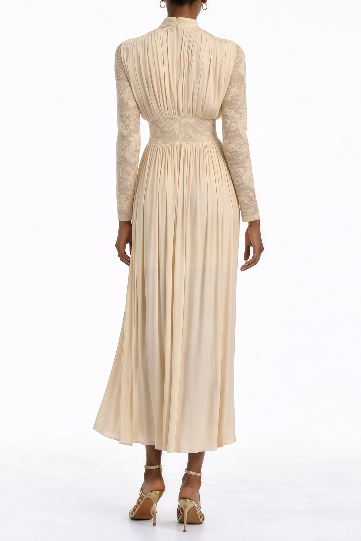 Karine Neutral Lace Panel Ruched Maxi Dress (Final Sale-US Only)