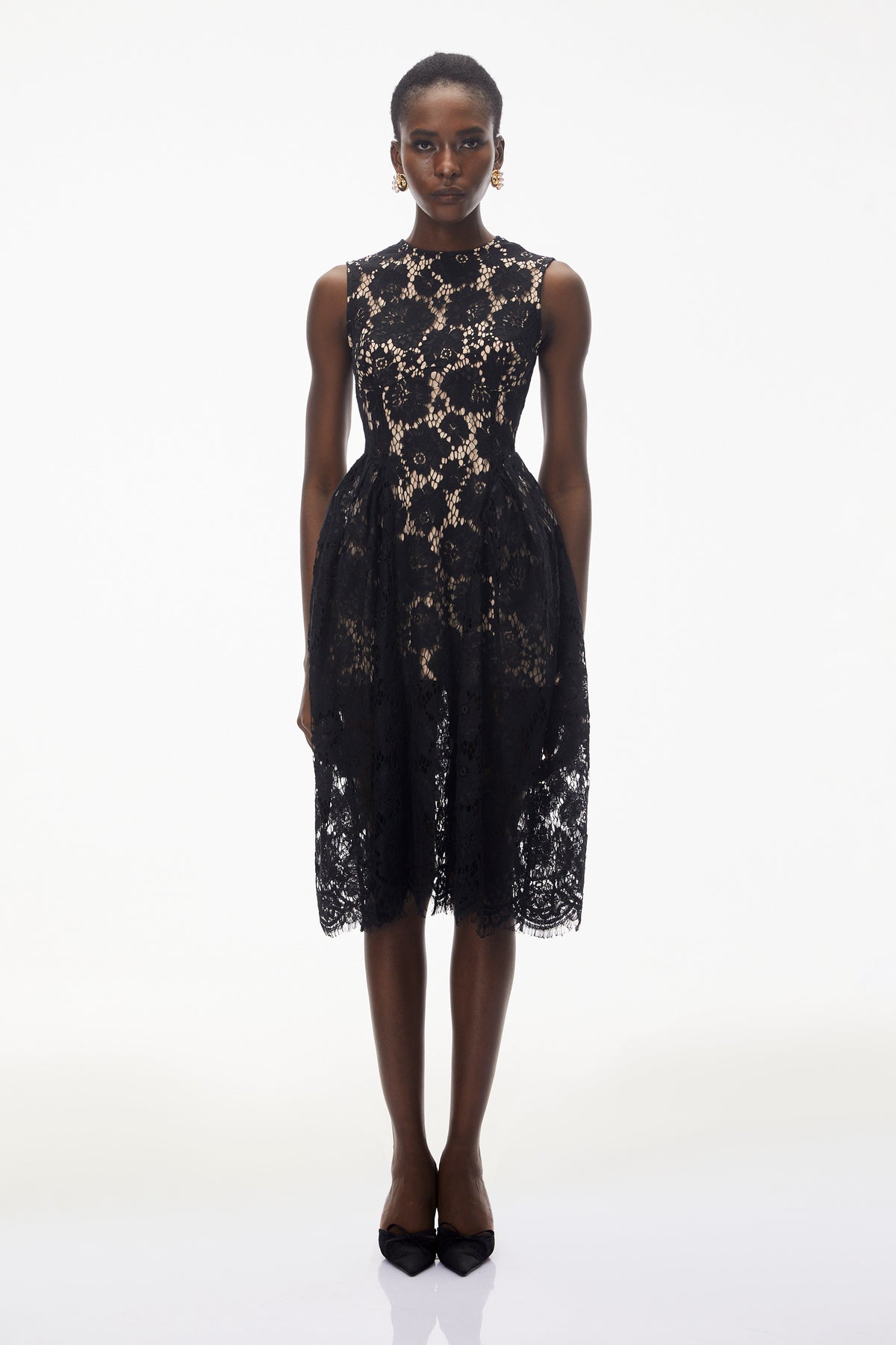 Katherine Black Sleeveless Floral Lace Midi Dress