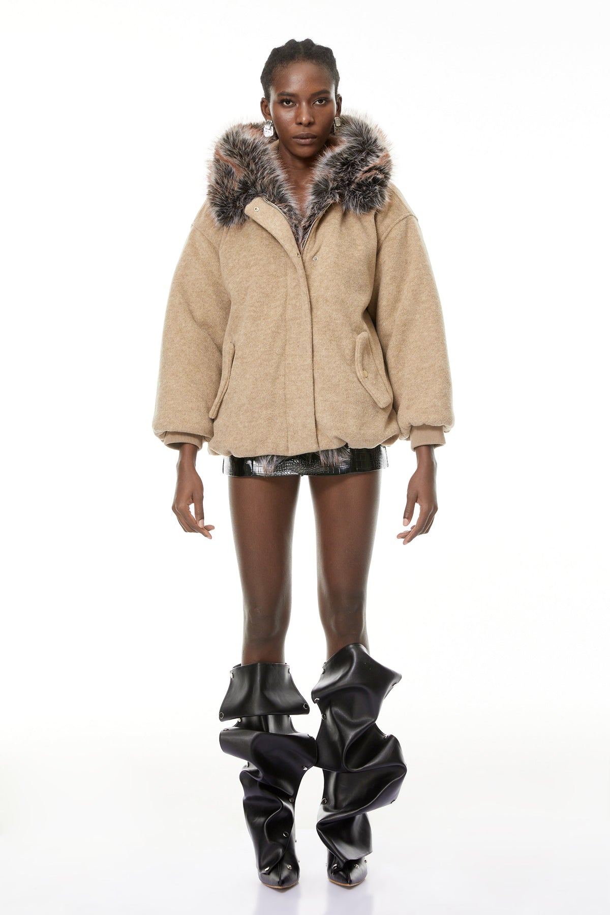 Kehlani Neutral Faux-Fur Trim Coat (Final Sale-US Only)