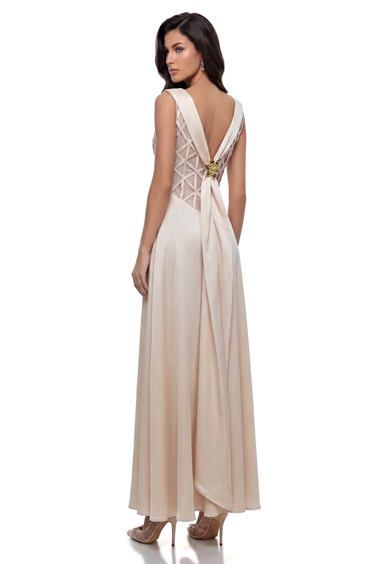Khadija Champagne Draped Satin Maxi Dress