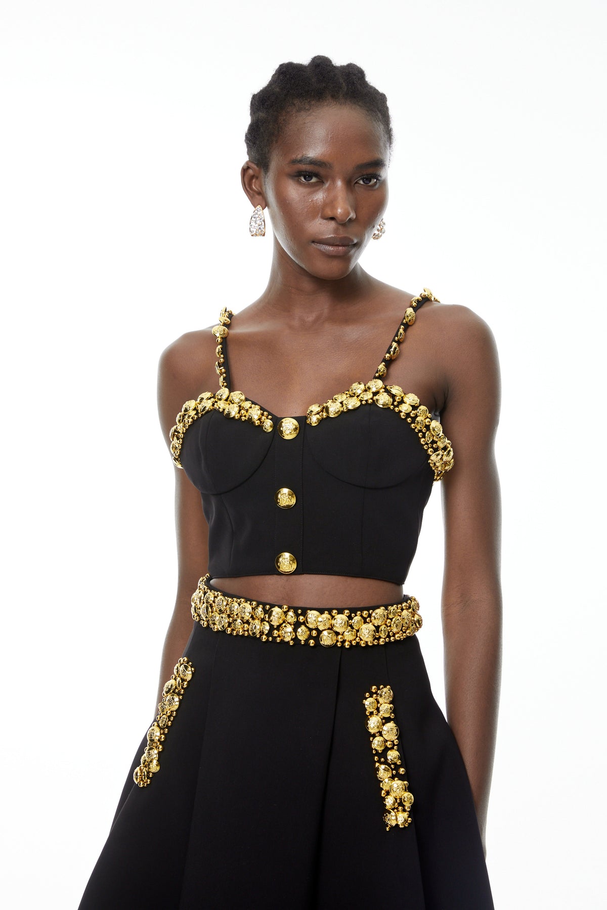 Kukka Black Top & Mini Skirt Set with Buttons