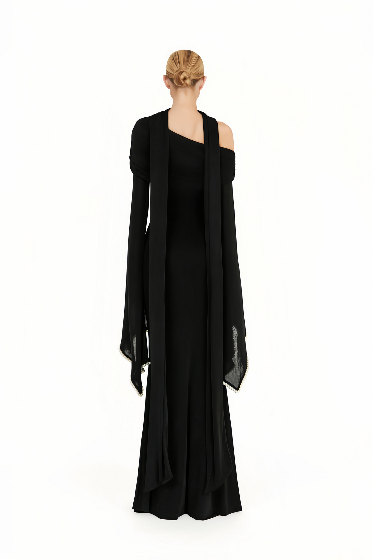 Simona Black One Shoulder Pearl Trim Maxi Gown (Final Sale)