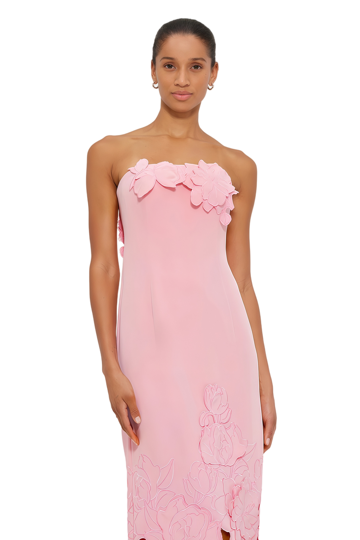 Inga Pink Strapless Floral Embroidered Maxi Dress