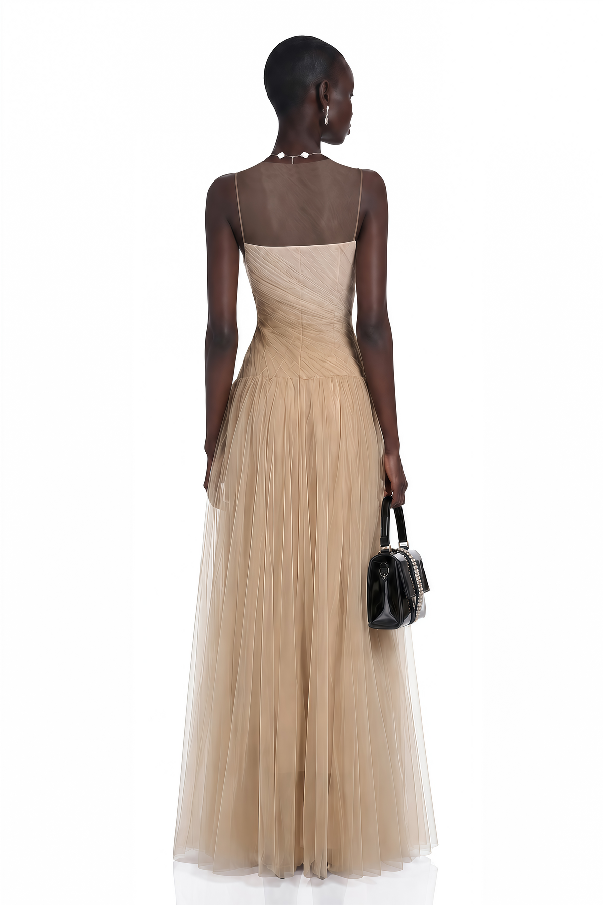 Larissa Champagne Sleeveless Maxi Dress with Mesh Panels