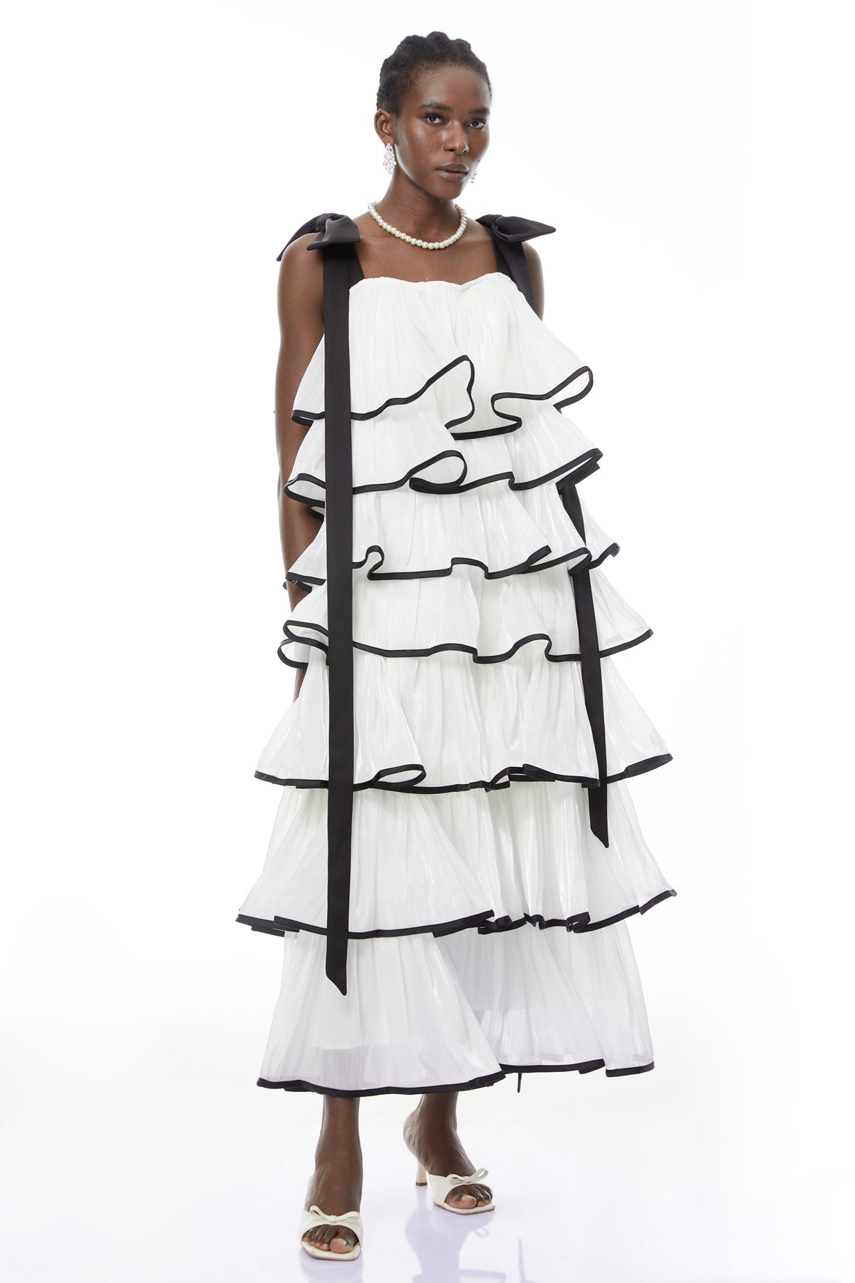 Larissa White Ruffled Maxi Dress with Bows (Final Sale-US Only)