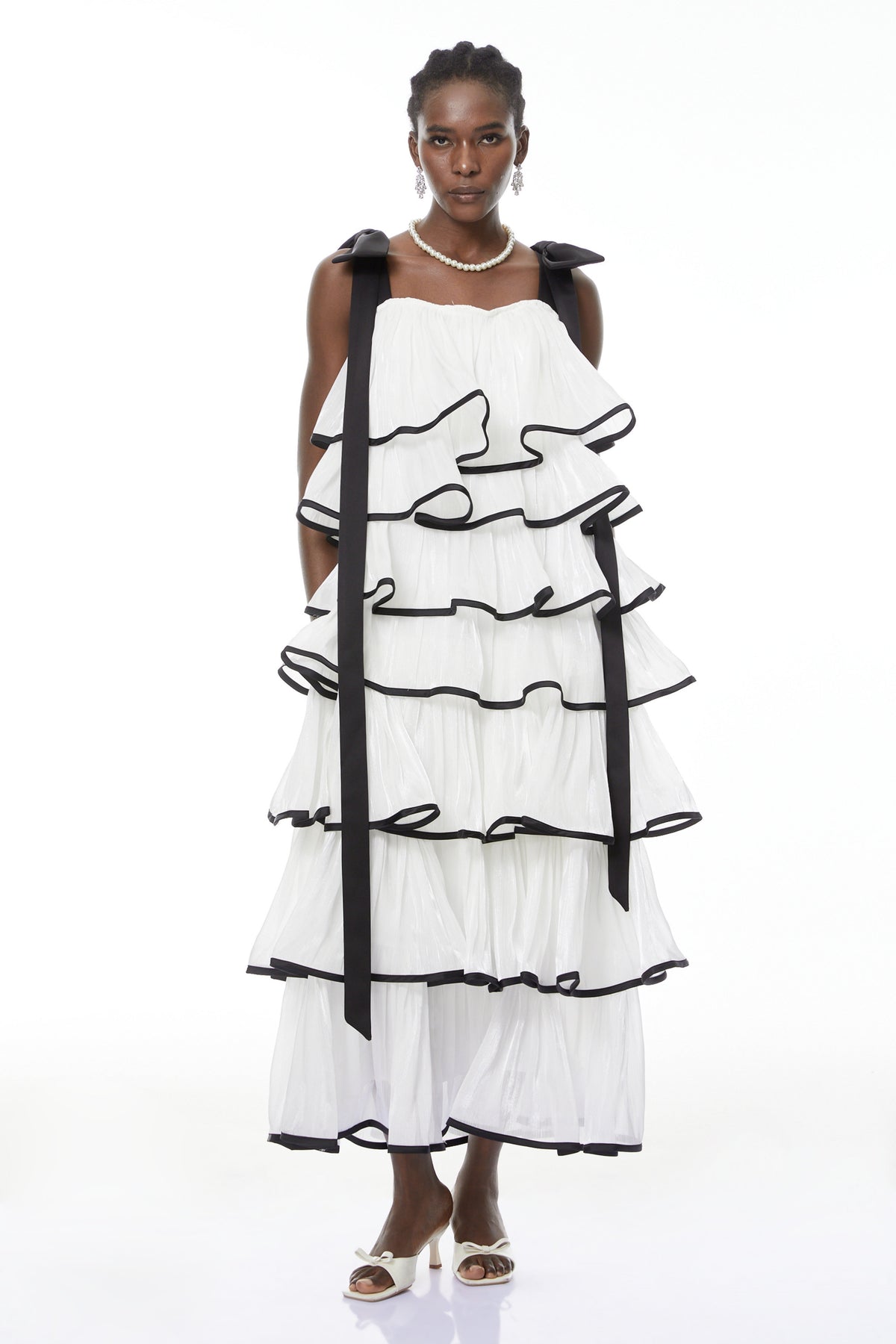 Larissa White Ruffled Maxi Dress with Bows (Final Sale-US Only)