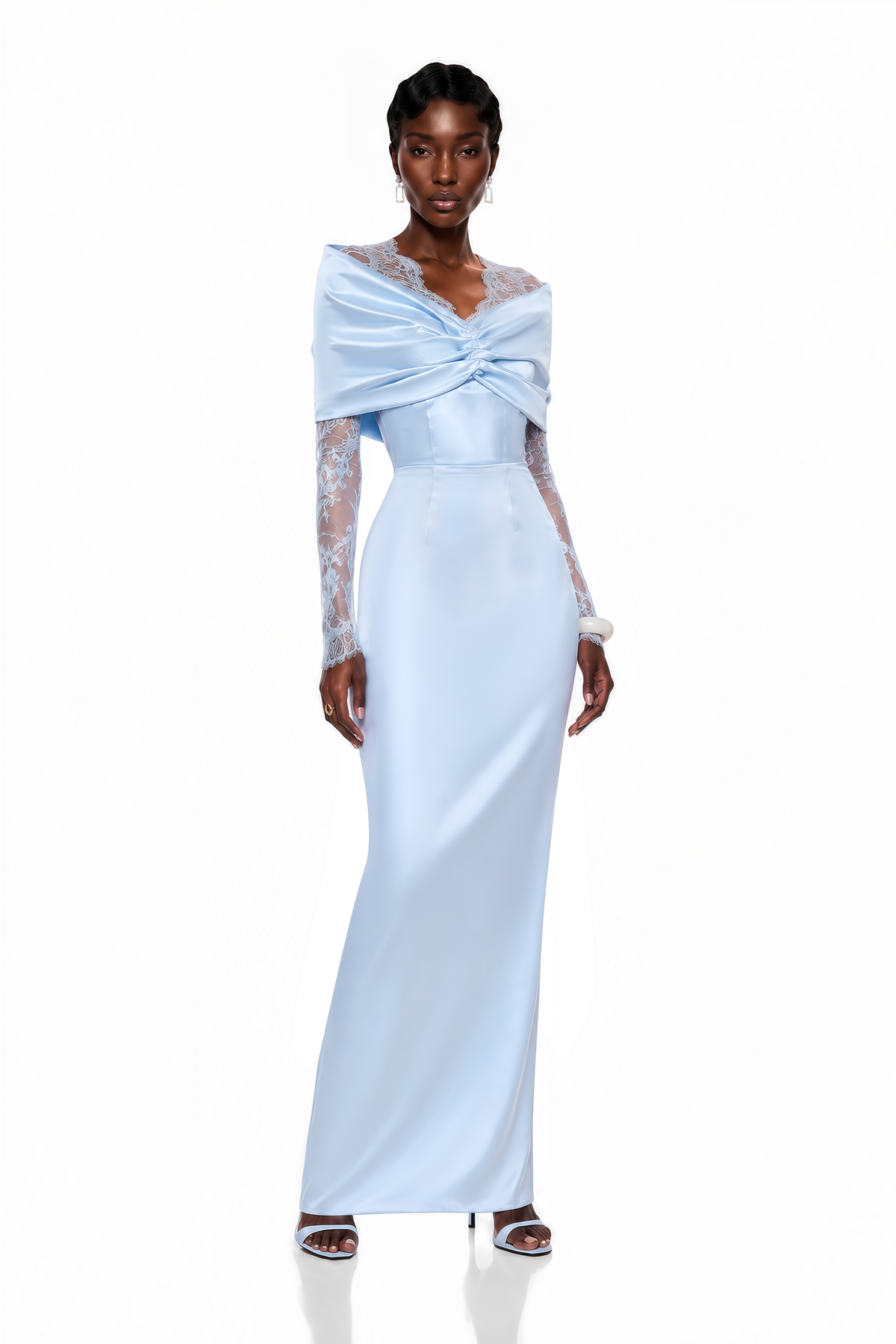 Lavinia Blue Bodycon Maxi Dress with Lace Panels