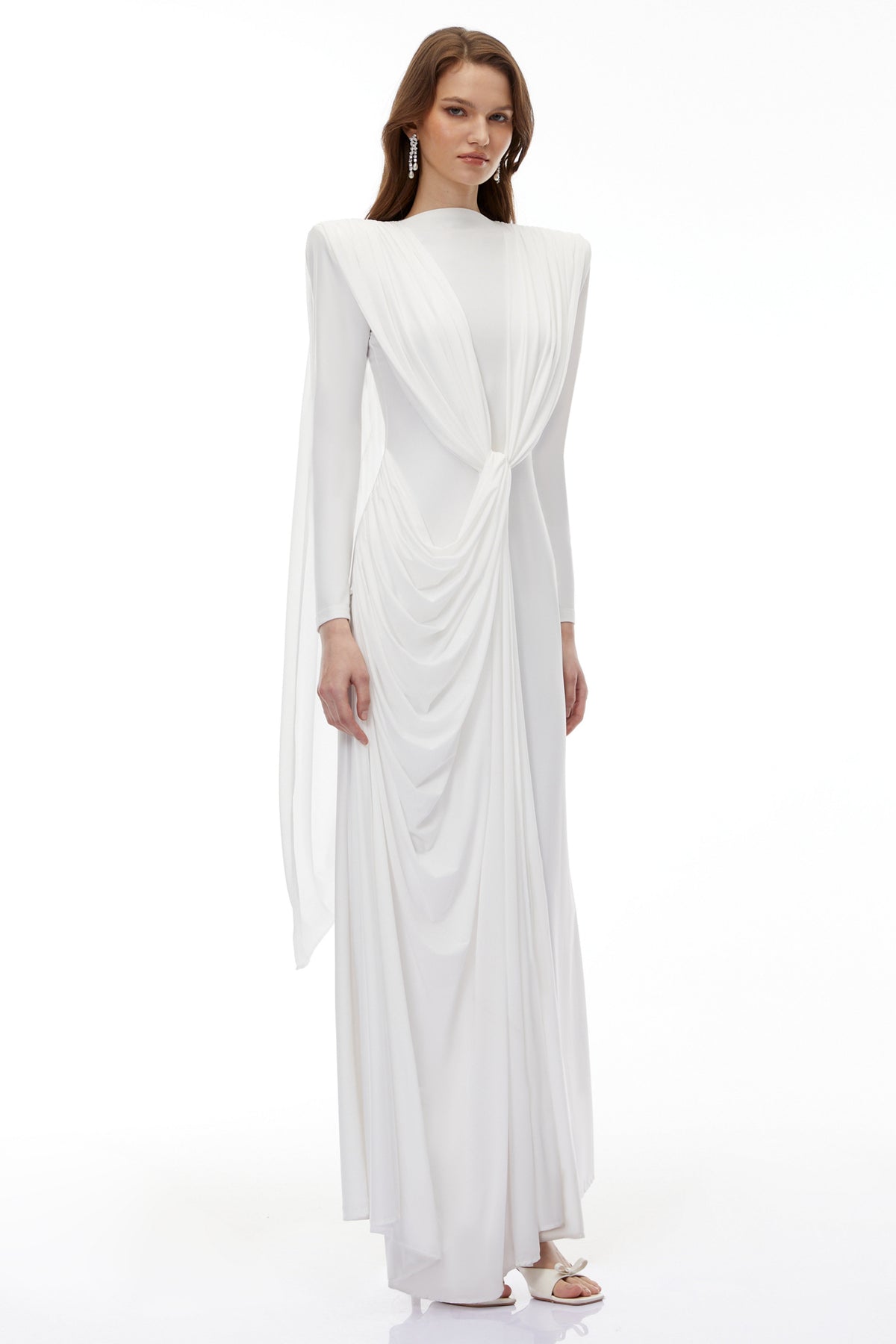 Lavinia White Asymmetrical Cape Maxi Dress