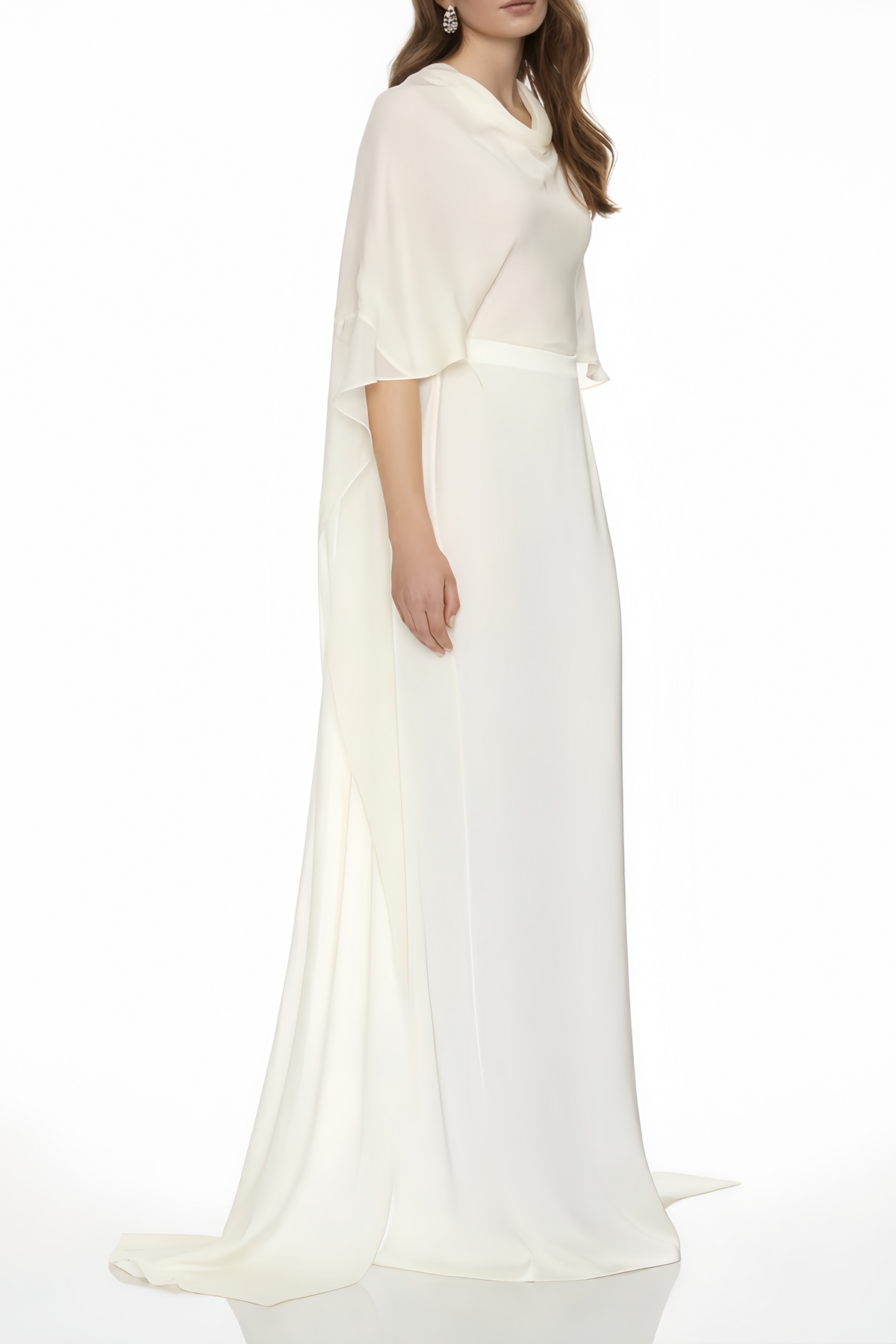 Lebeda White Backless Maxi Dress with Cape