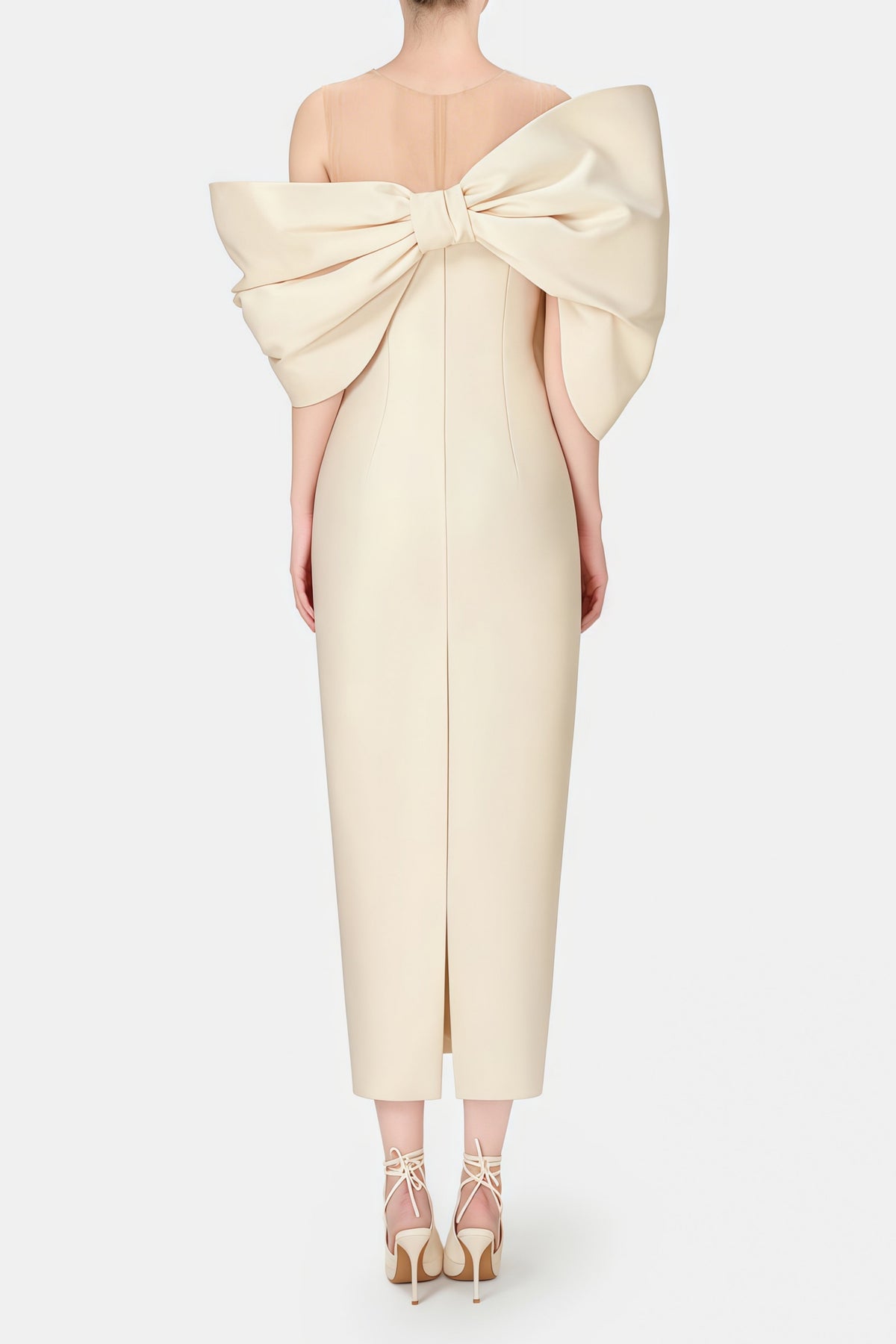 Leire Cream Midi Dress with Asymmetrical Bow Detail (Final Sale-US Only)
