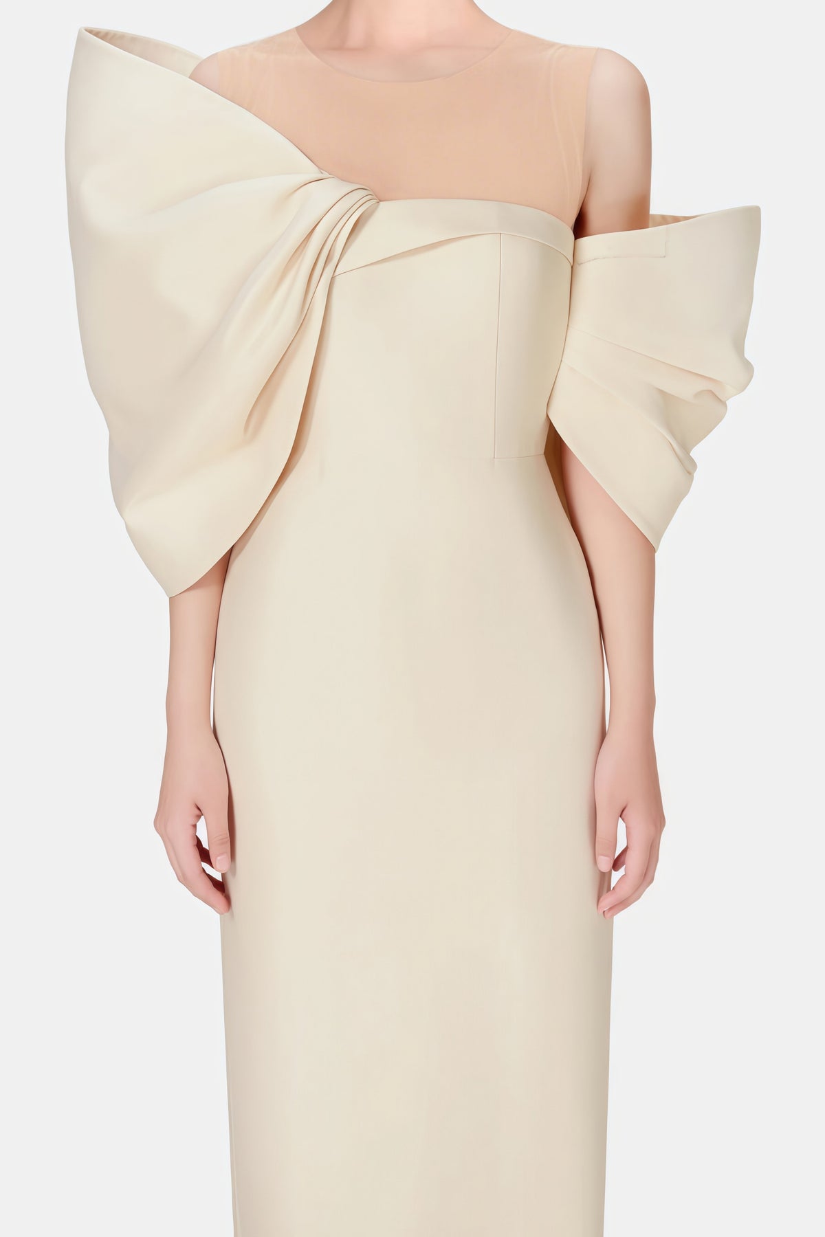 Leire Cream Midi Dress with Asymmetrical Bow Detail (Final Sale-US Only)